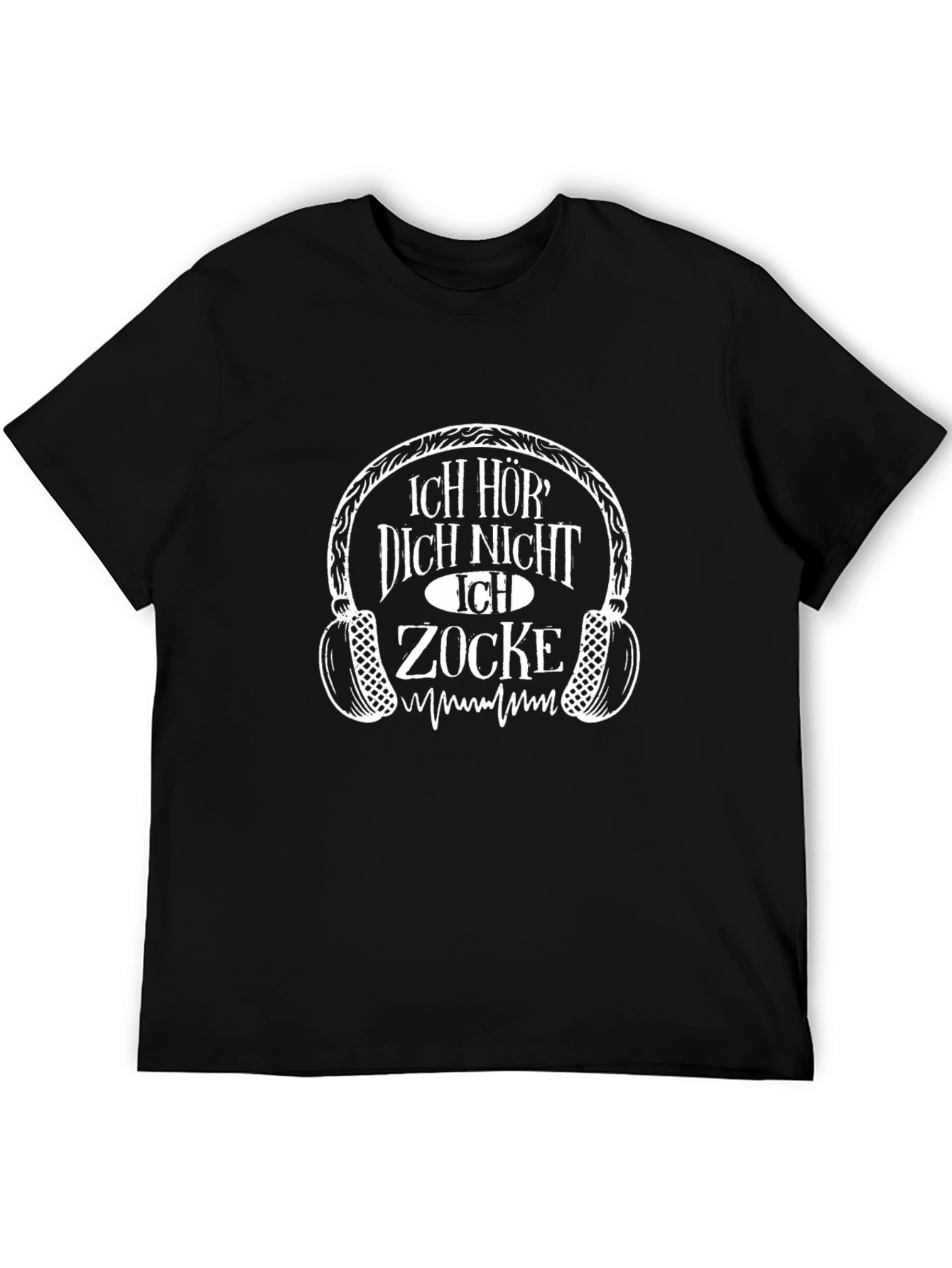 Ich Zocke Black Graphic T-Shirt - Gamer Headphones Design