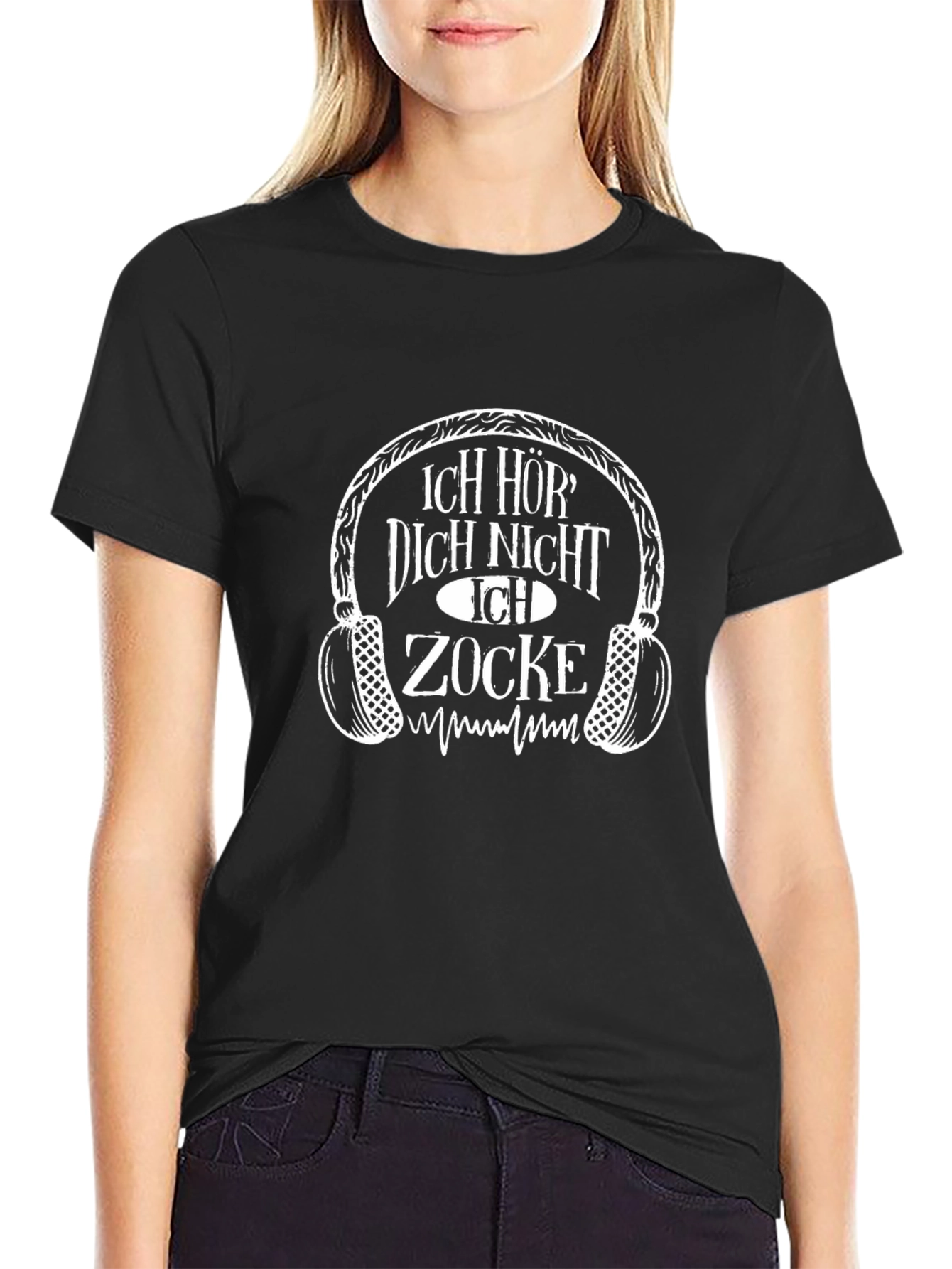 Ich Zocke Black Graphic T-Shirt - Gamer Headphones Design