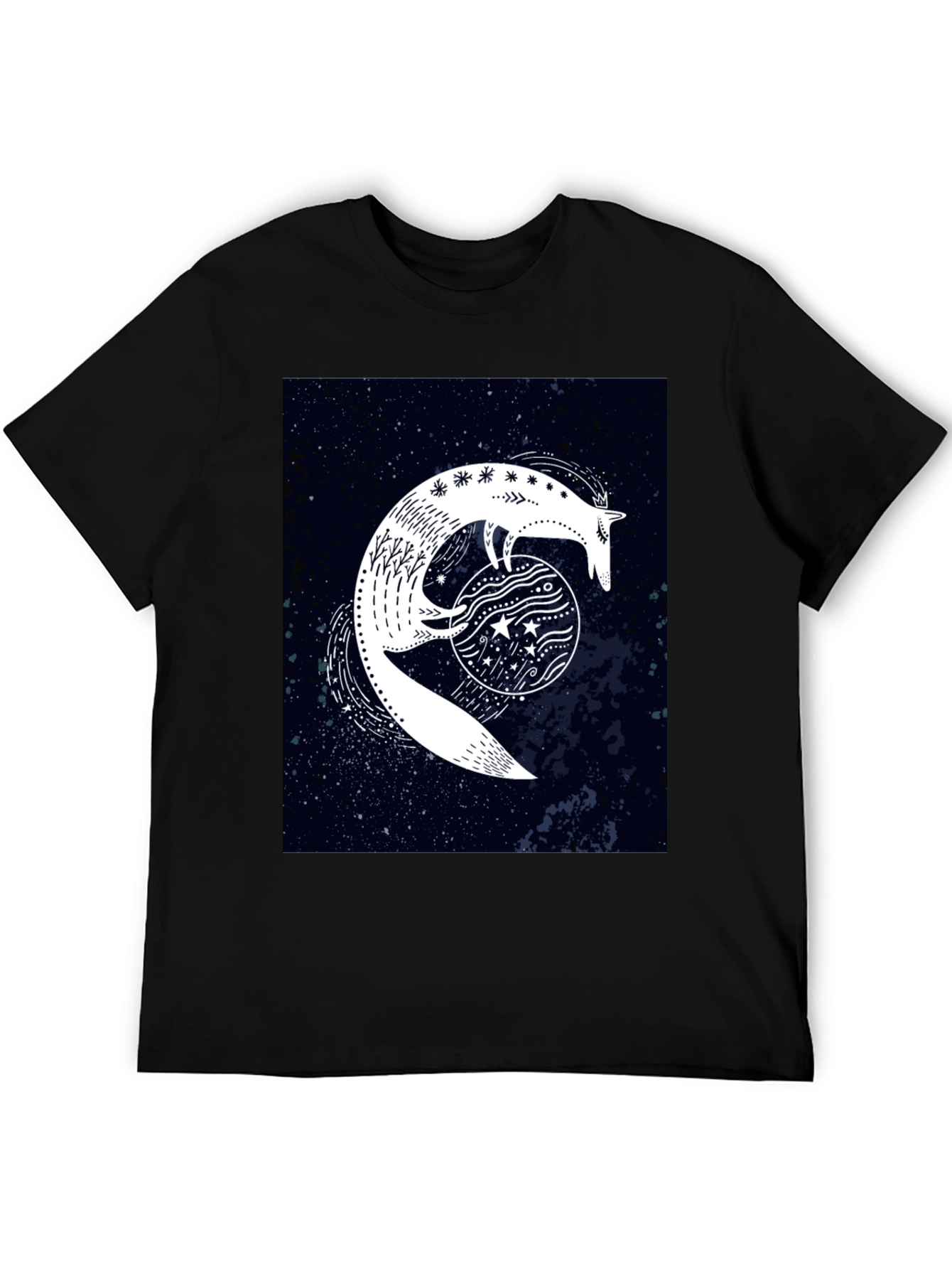 Celestial Fox Graphic Black T-Shirt