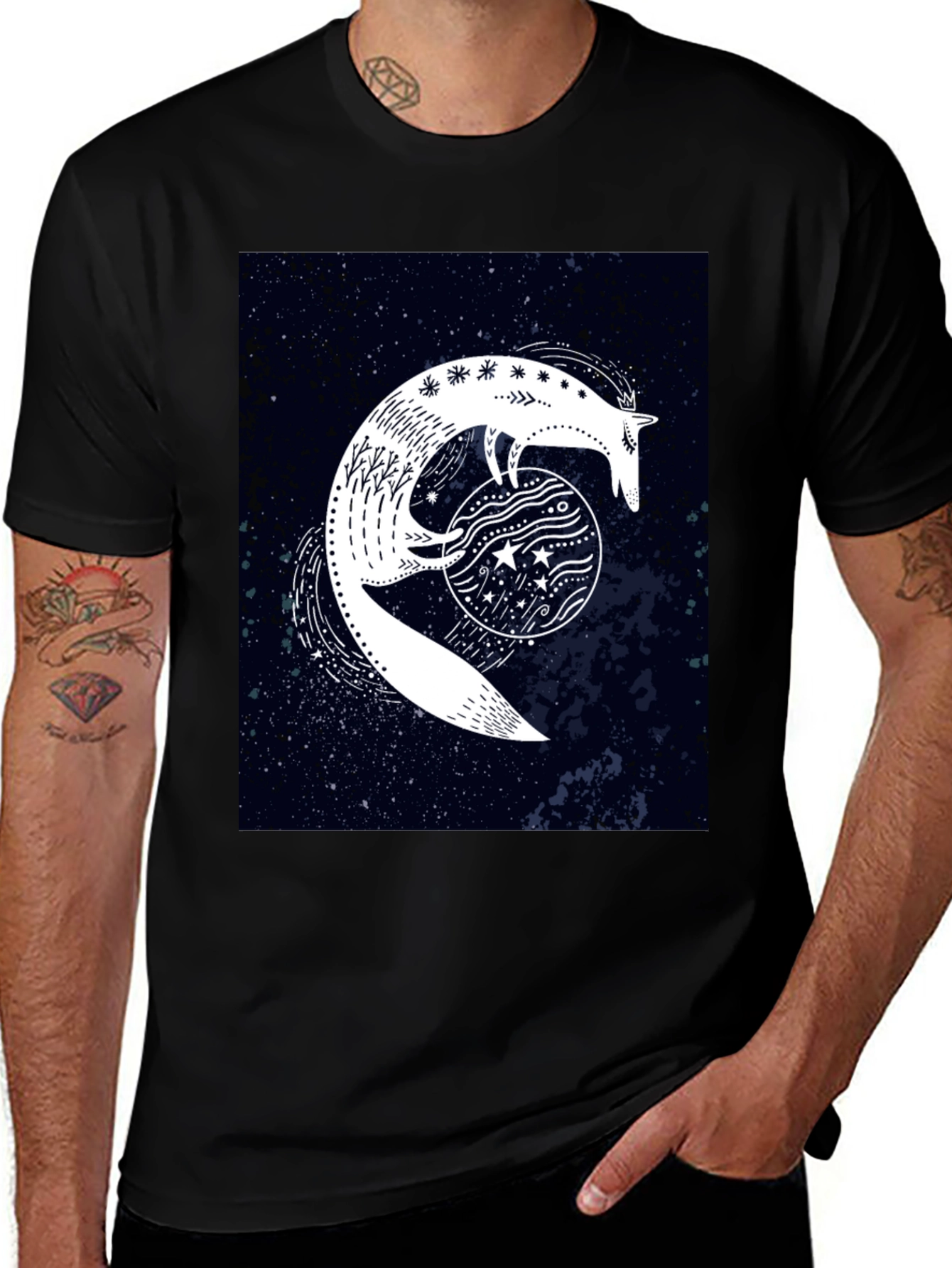 Celestial Fox Graphic Black T-Shirt
