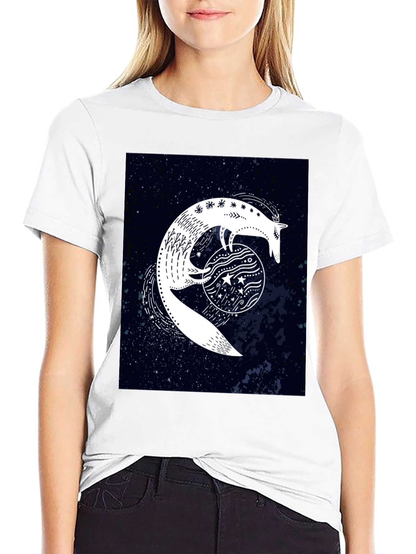 Celestial Fox Graphic Black T-Shirt