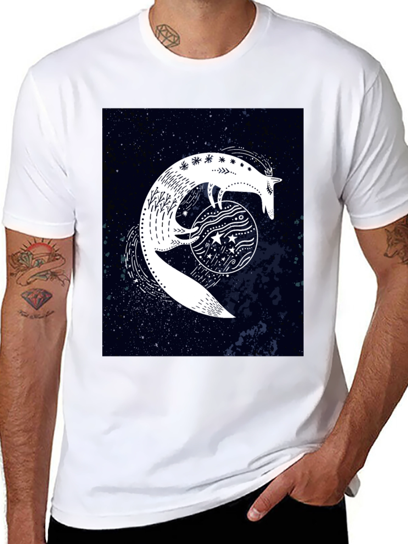 Celestial Fox Graphic Black T-Shirt
