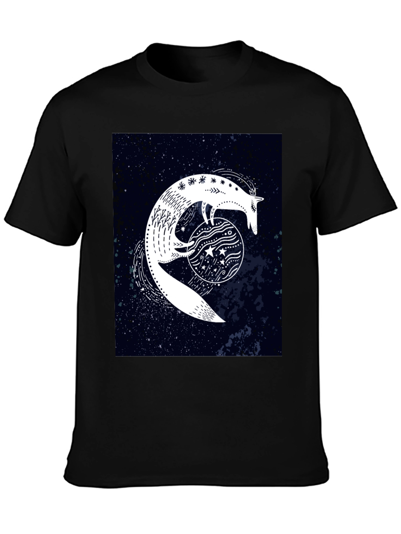 Celestial Fox Graphic Black T-Shirt