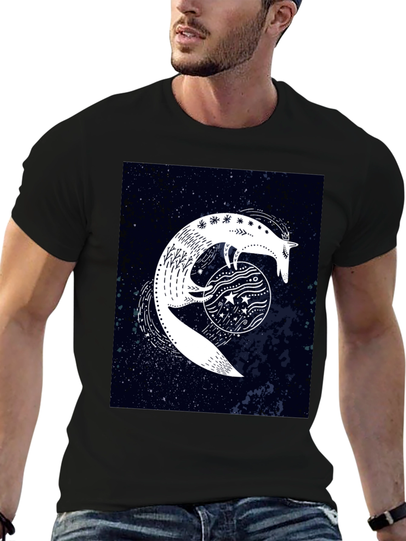 Celestial Fox Graphic Black T-Shirt