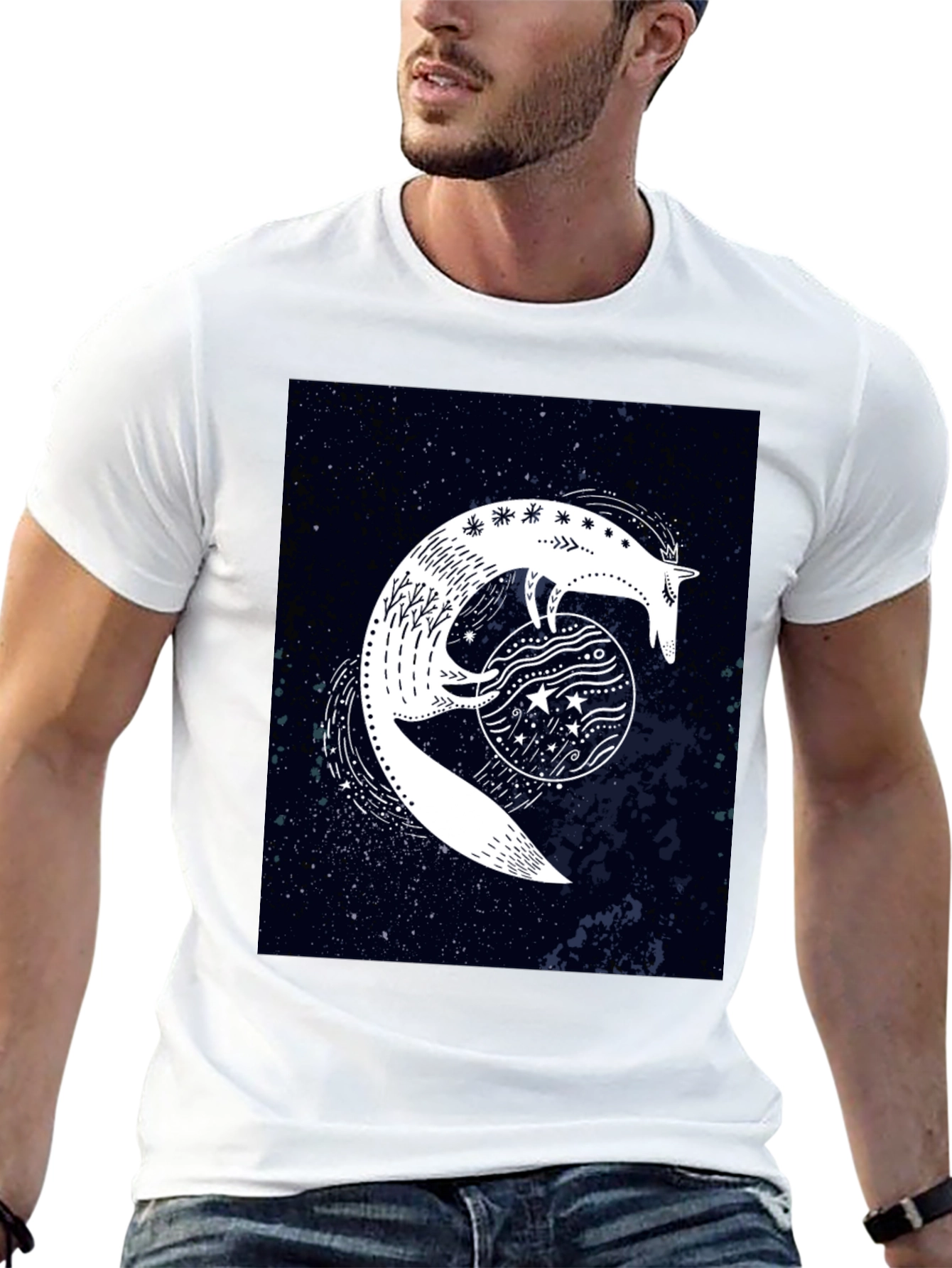 Celestial Fox Graphic Black T-Shirt
