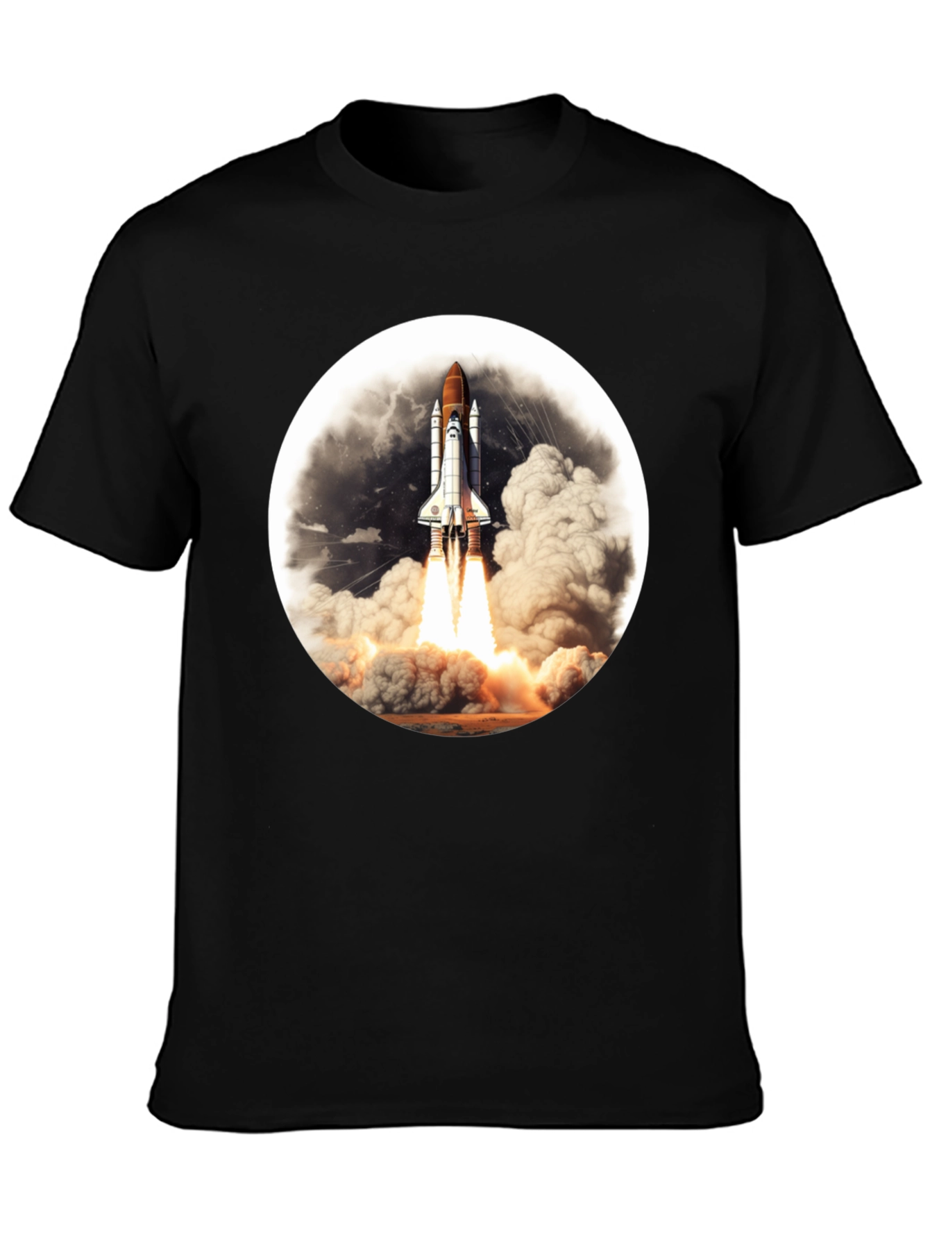 Space Shuttle Launch Graphic Tee - Black Cotton
