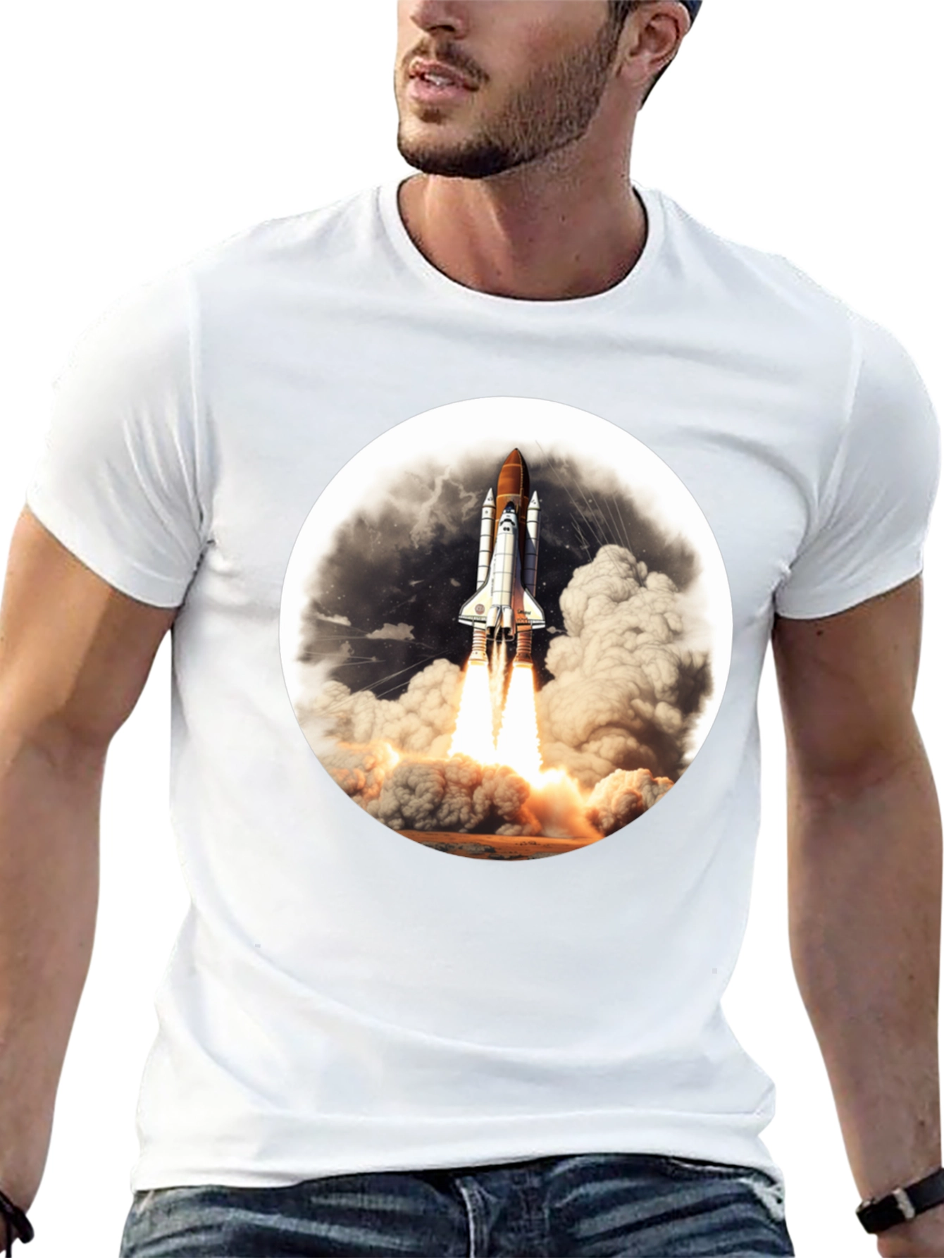 Space Shuttle Launch Graphic Tee - Black Cotton