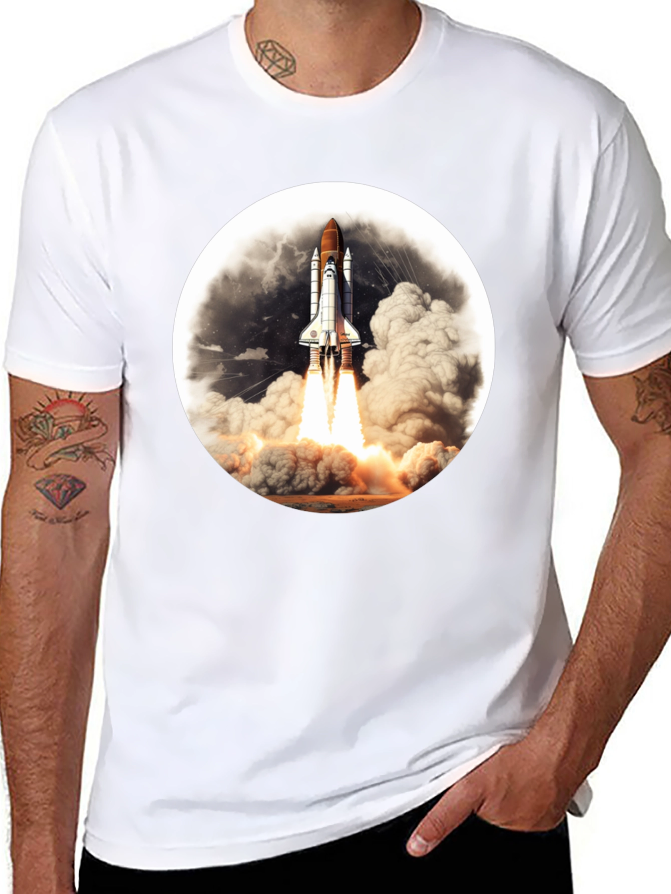 Space Shuttle Launch Graphic Tee - Black Cotton