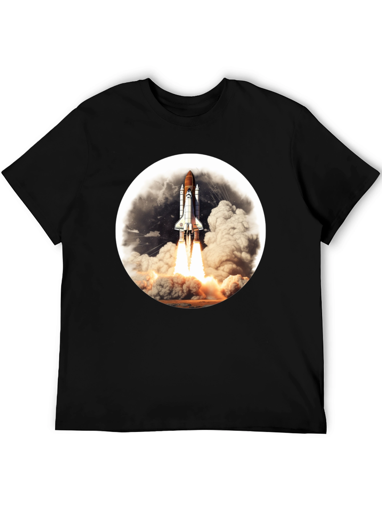 Space Shuttle Launch Graphic Tee - Black Cotton