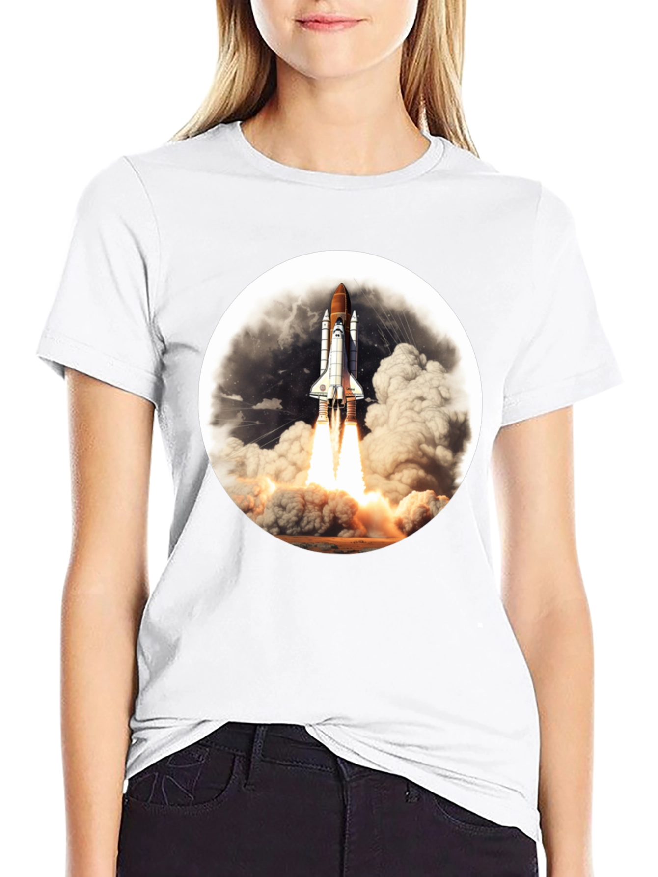 Space Shuttle Launch Graphic Tee - Black Cotton