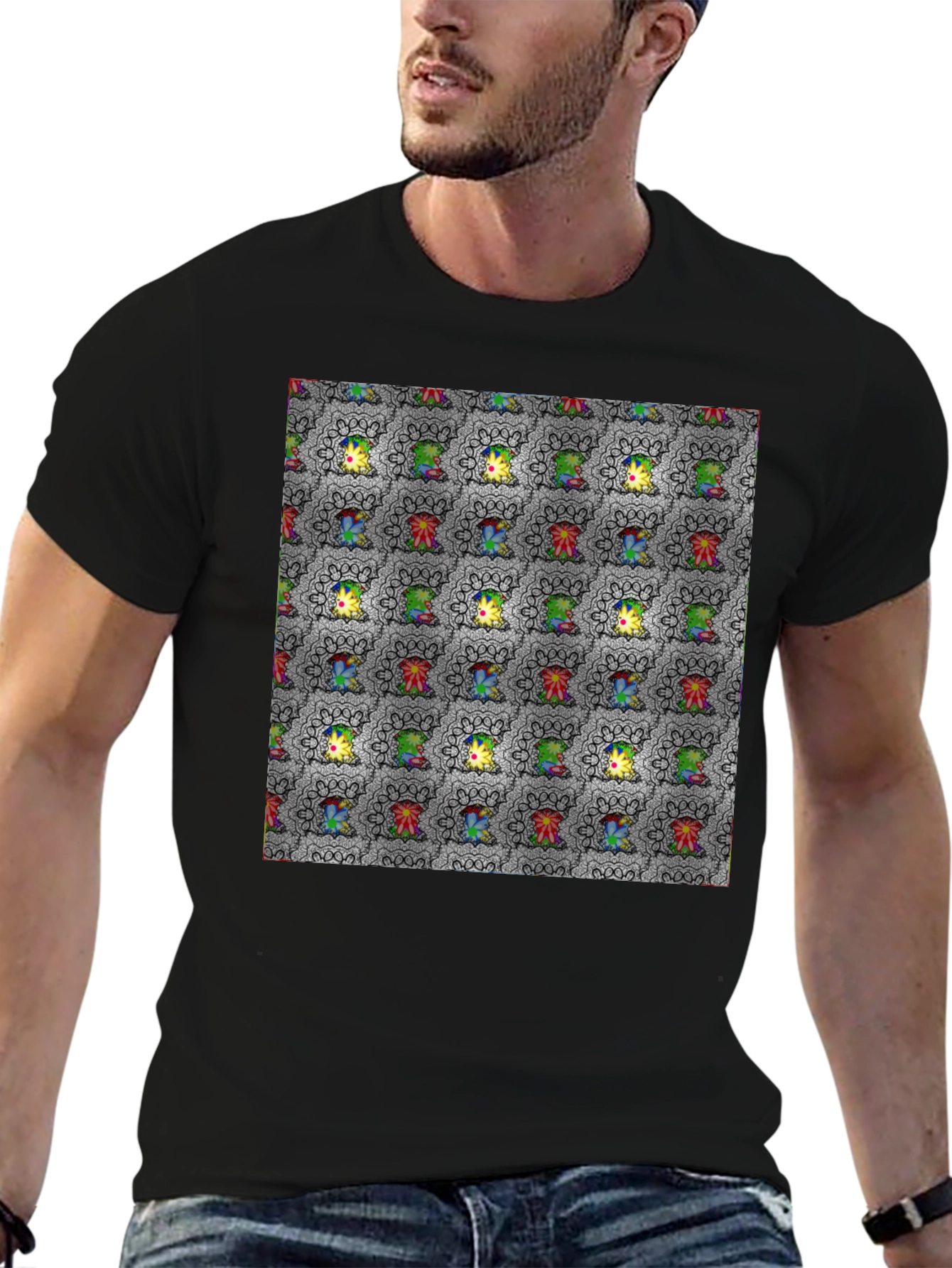 Patterned Graphic Print Crew Neck Tee