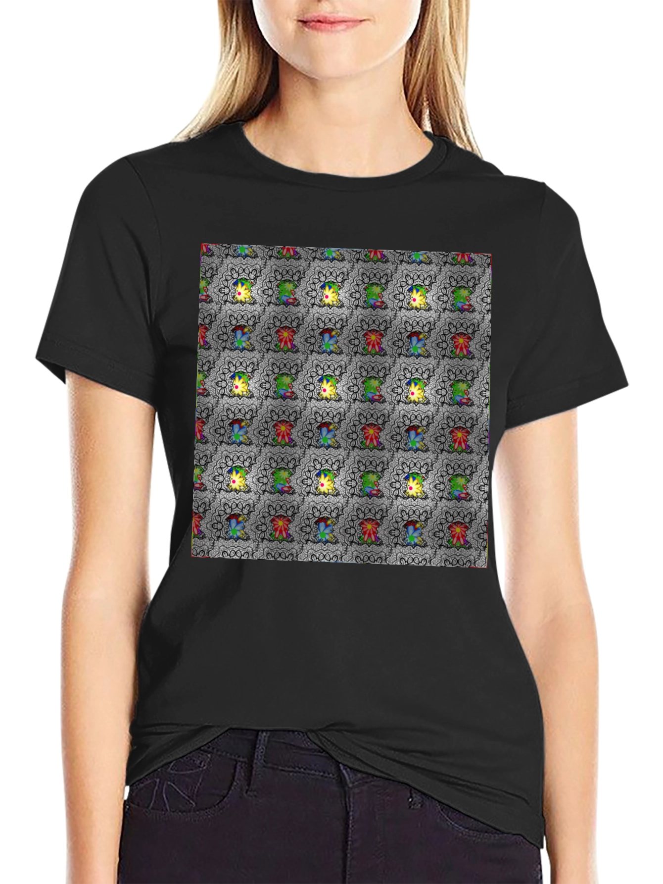 Patterned Graphic Print Crew Neck Tee