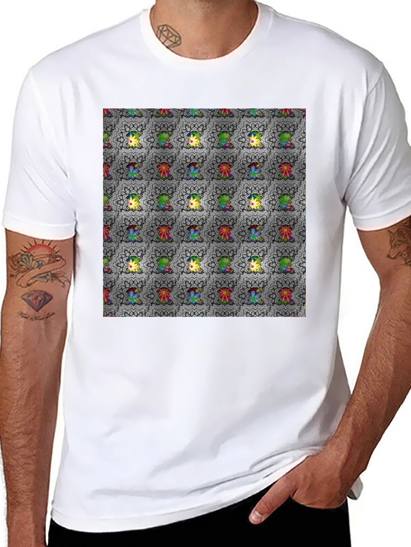 Patterned Graphic Print Crew Neck Tee