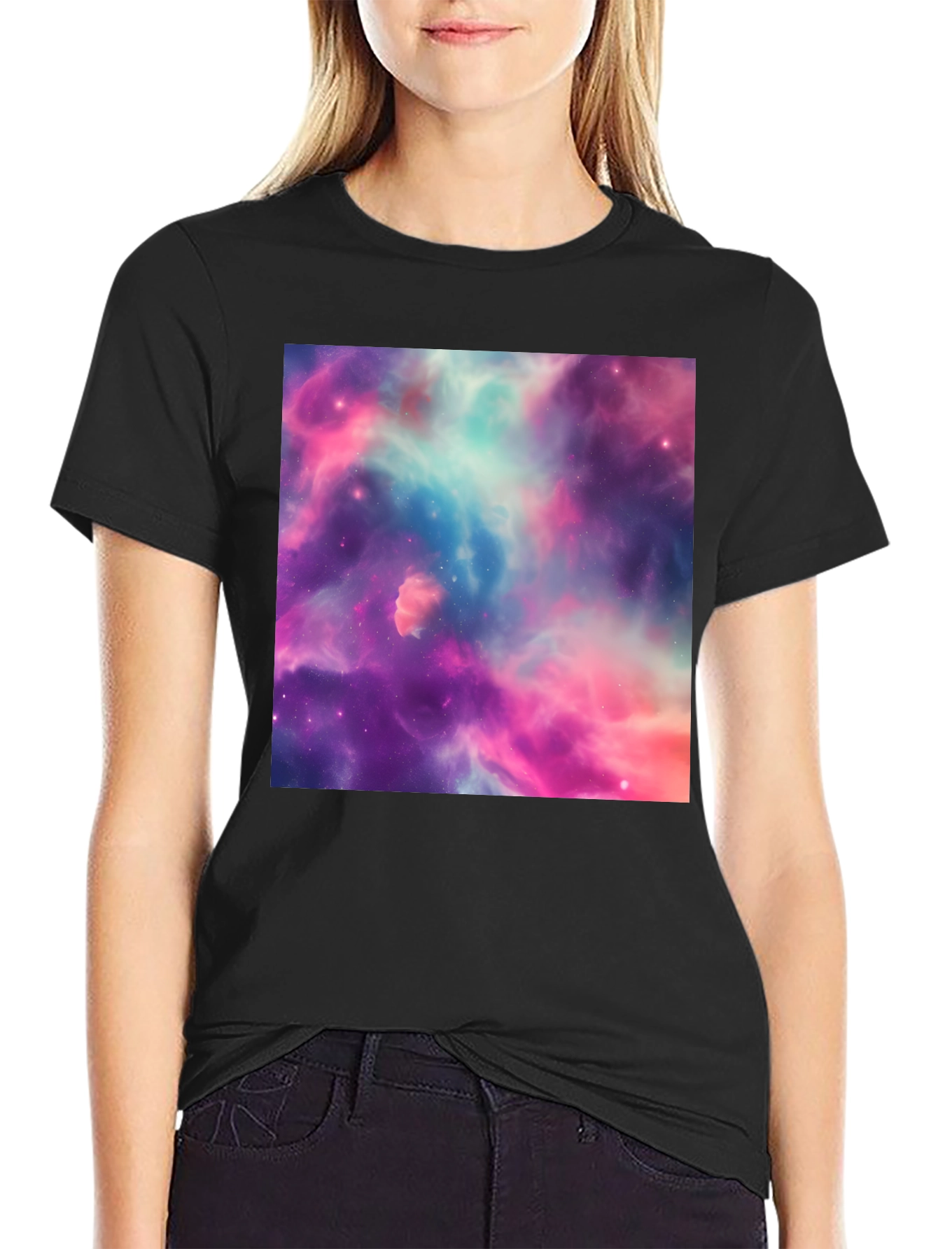 Nebula Print Black T-Shirt - Galaxy Space Design