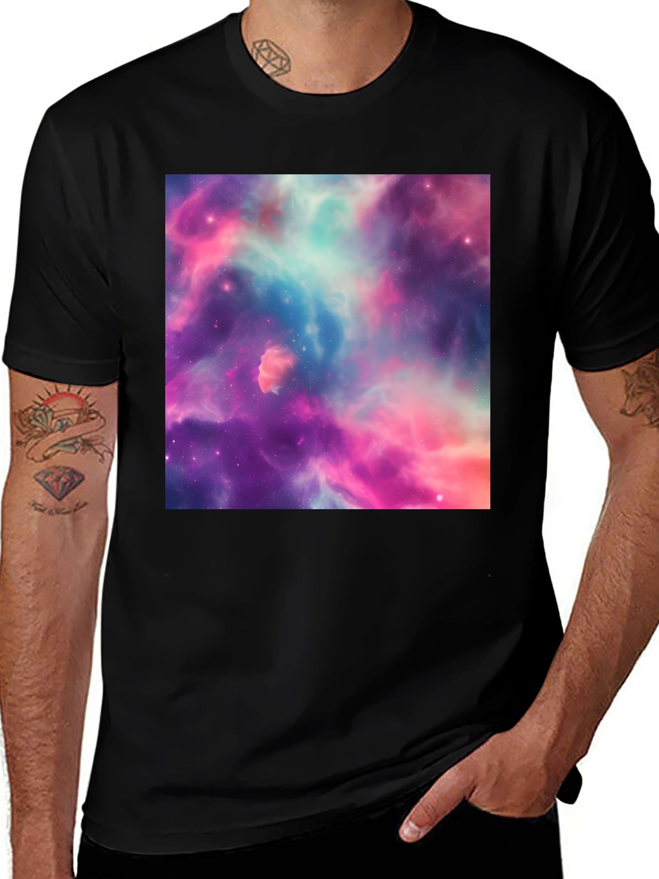 Nebula Print Black T-Shirt - Galaxy Space Design