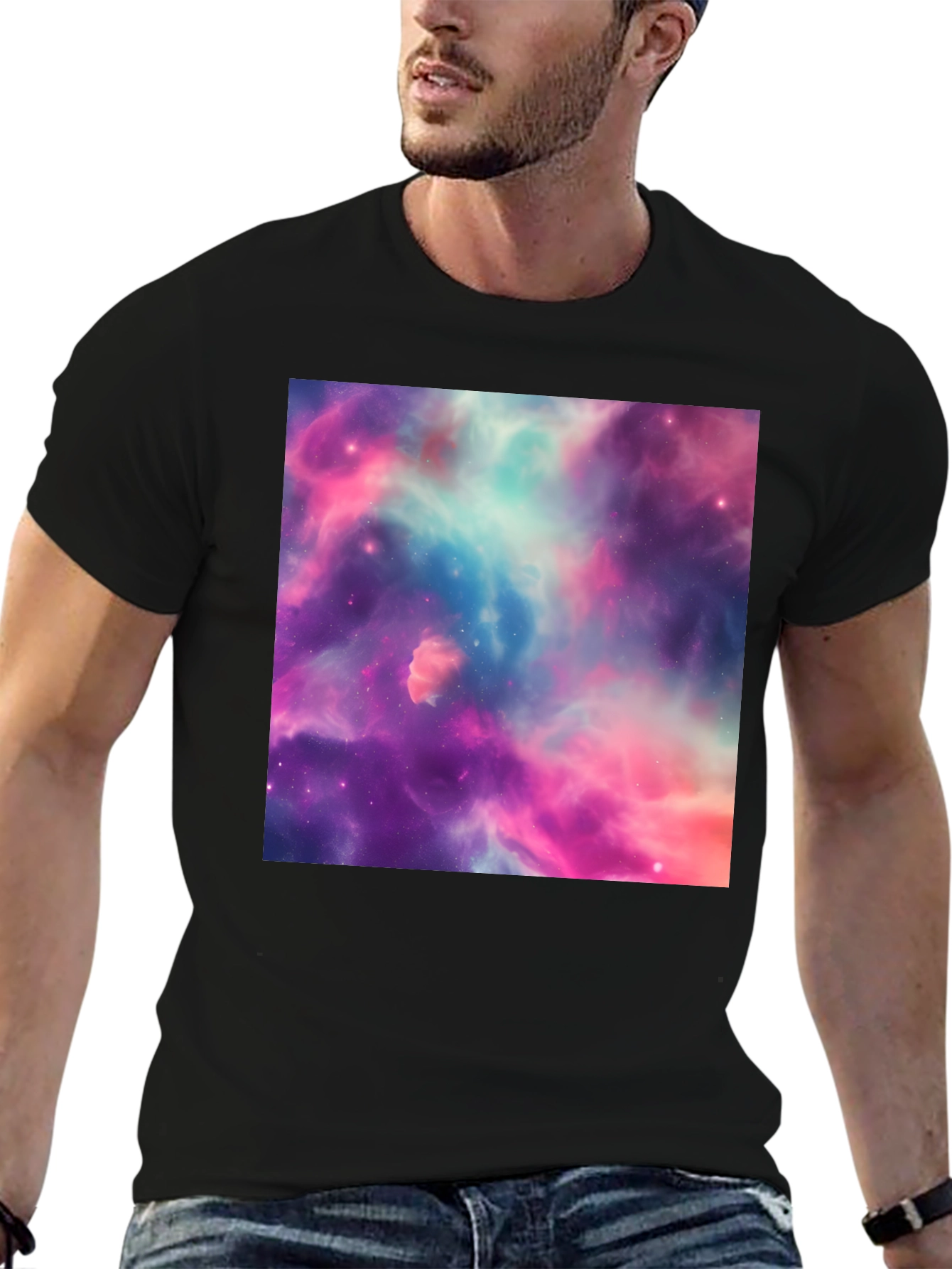 Nebula Print Black T-Shirt - Galaxy Space Design