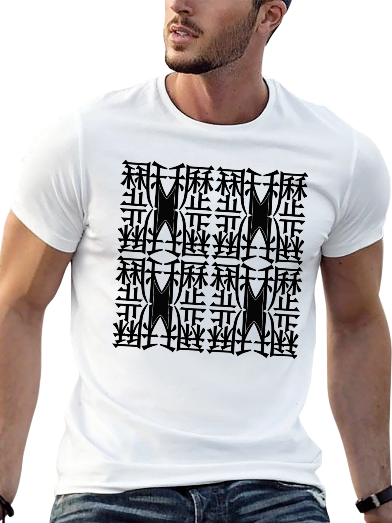 Modern Patterned Mens Black T-Shirt