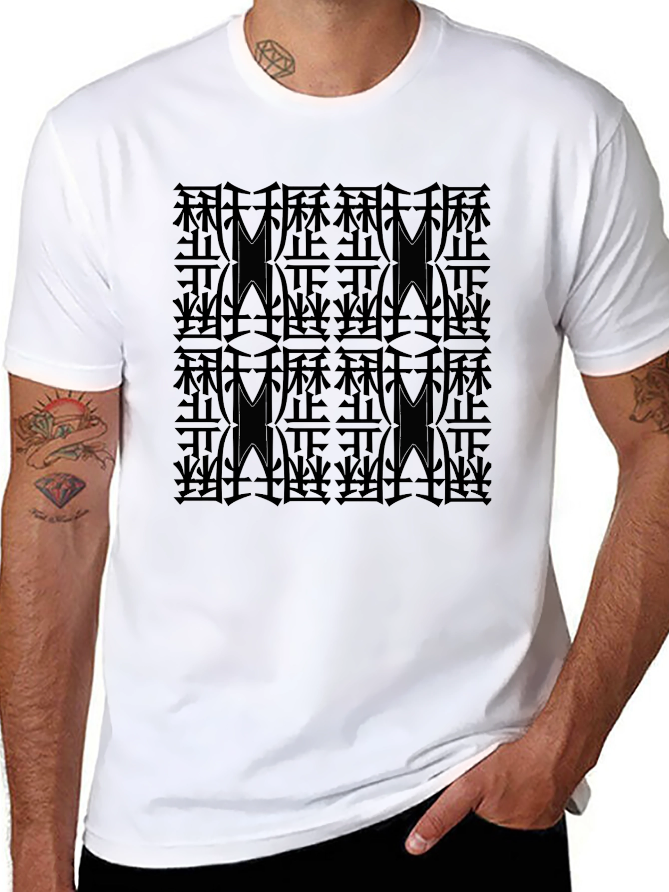 Modern Patterned Mens Black T-Shirt