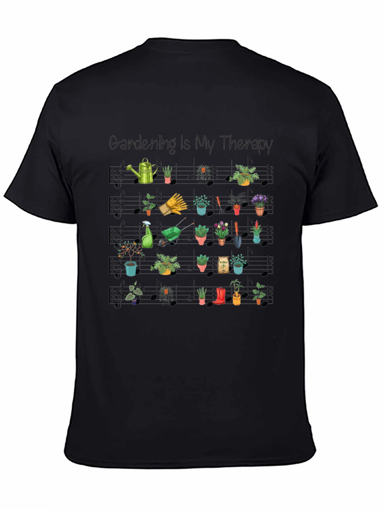 Gardening Is My Therapy Black T-Shirt