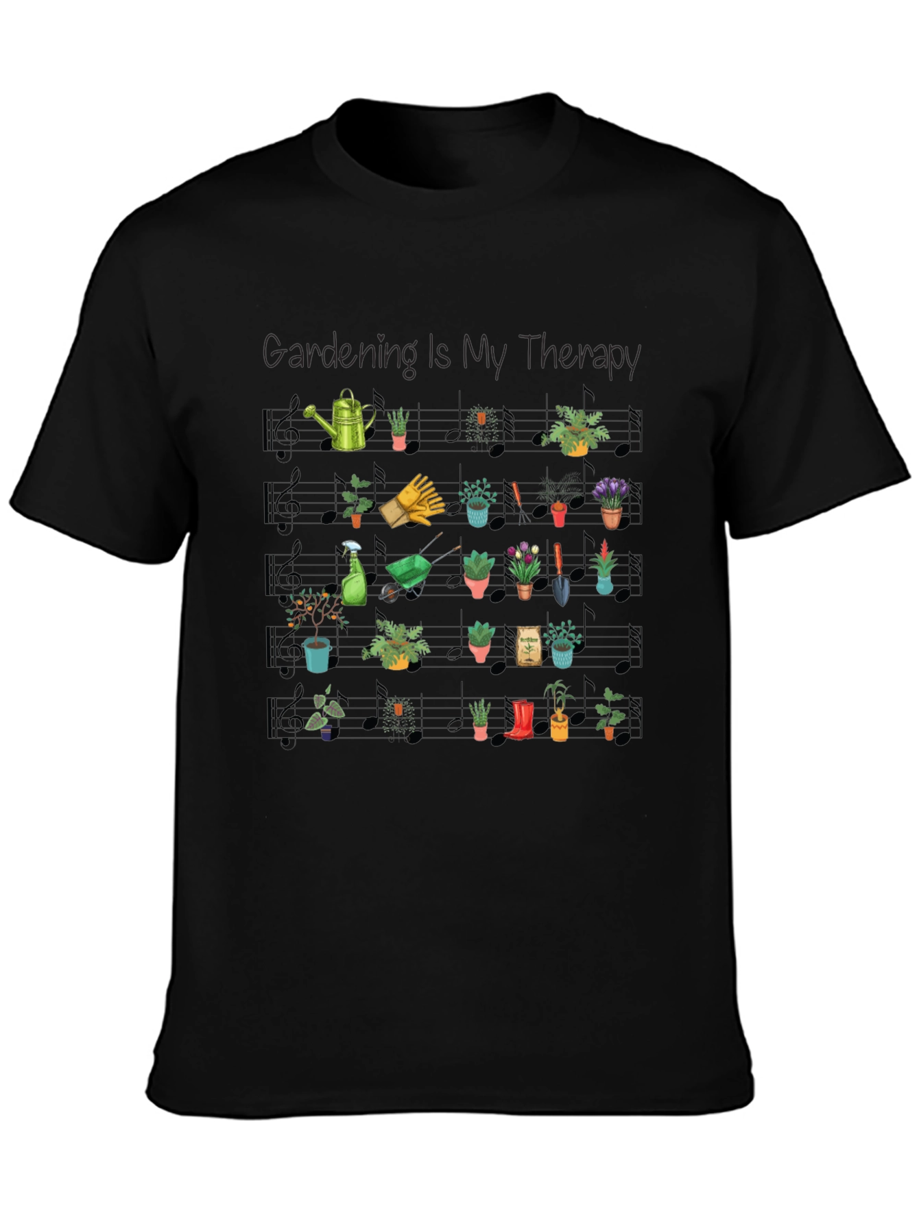 Gardening Is My Therapy Black T-Shirt
