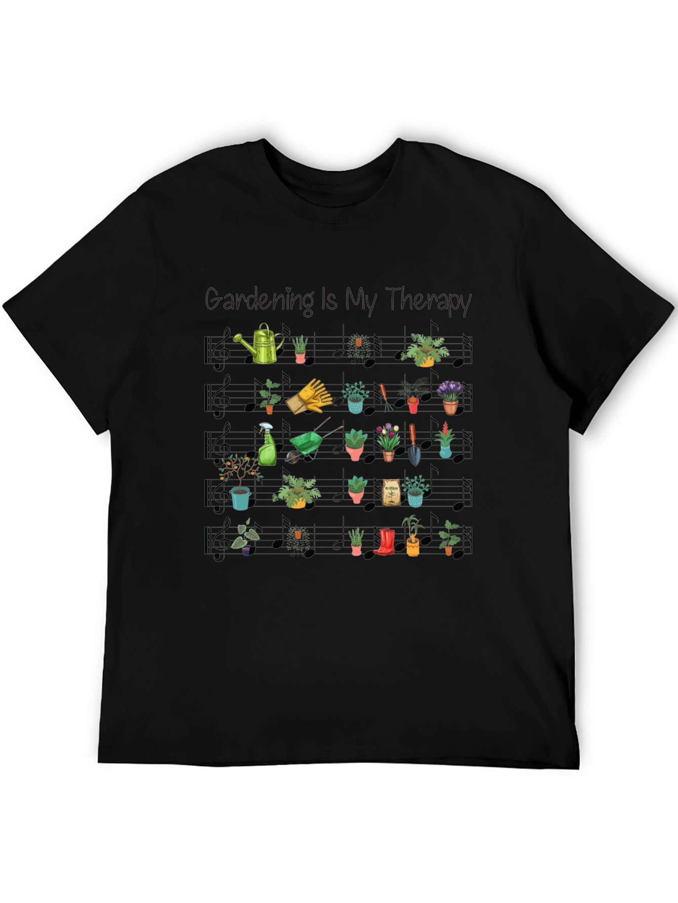 Gardening Is My Therapy Black T-Shirt