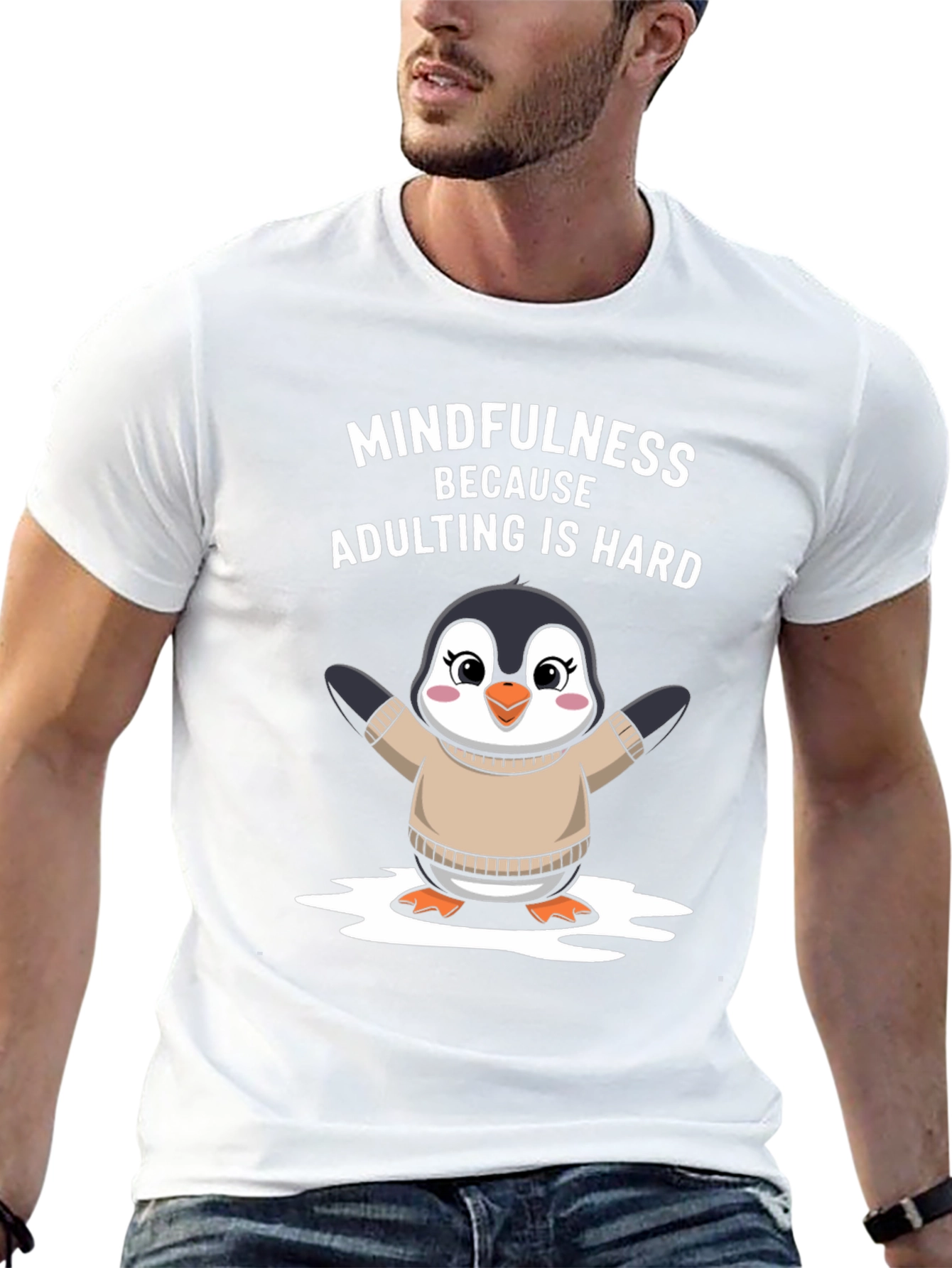 Mindfulness Penguin T-Shirt: Adulting Is Hard!