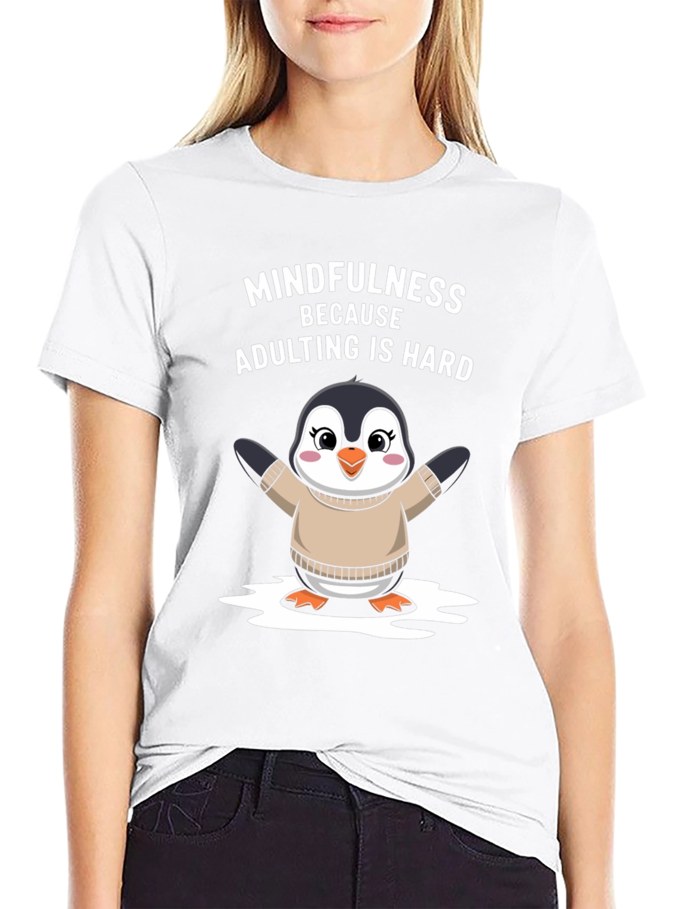 Mindfulness Penguin T-Shirt: Adulting Is Hard!