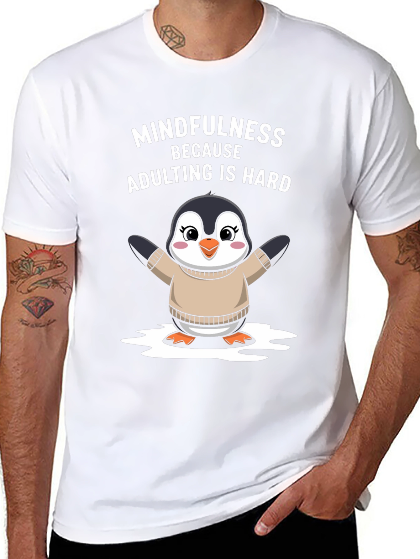 Mindfulness Penguin T-Shirt: Adulting Is Hard!