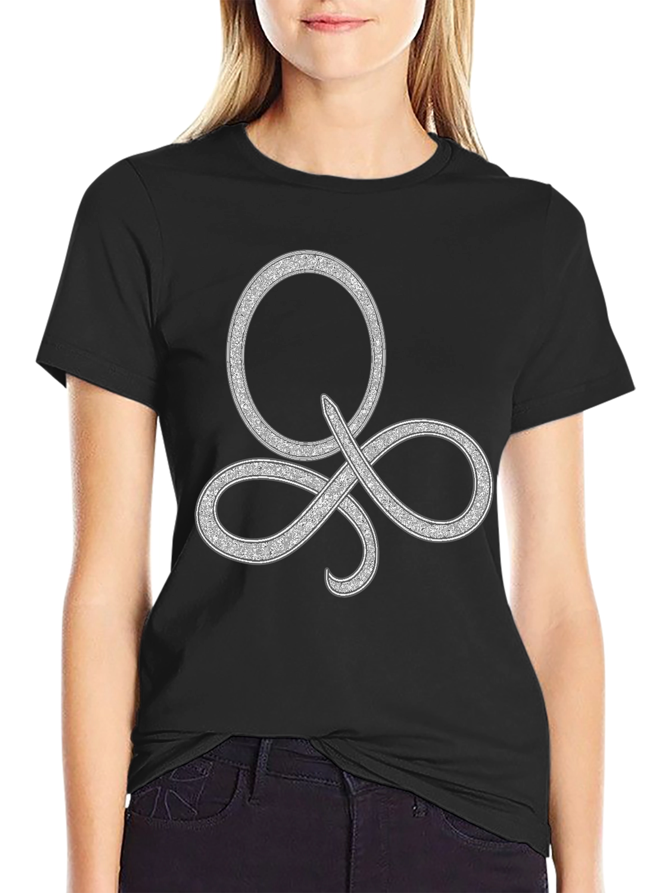 Elegant Silver Symbol Black T-Shirt