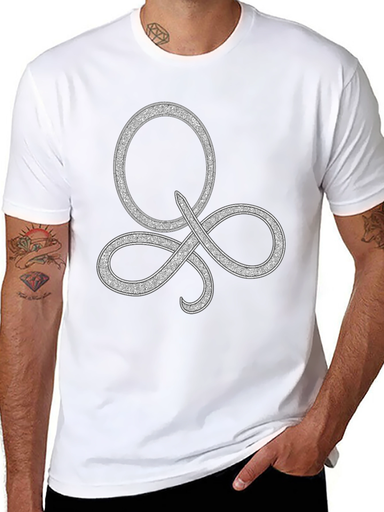Elegant Silver Symbol Black T-Shirt