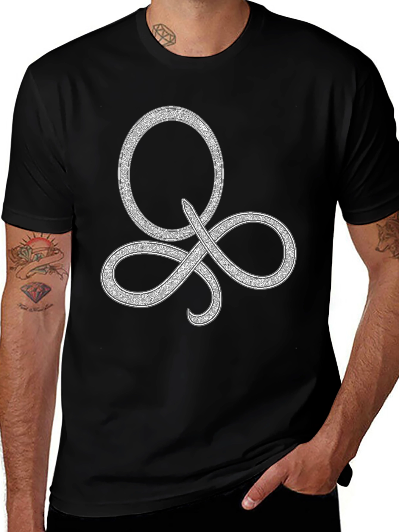 Elegant Silver Symbol Black T-Shirt