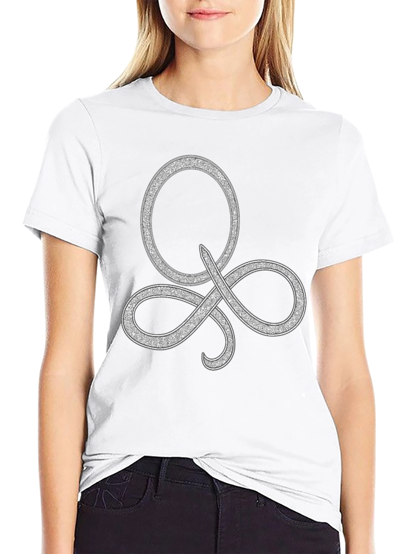 Elegant Silver Symbol Black T-Shirt