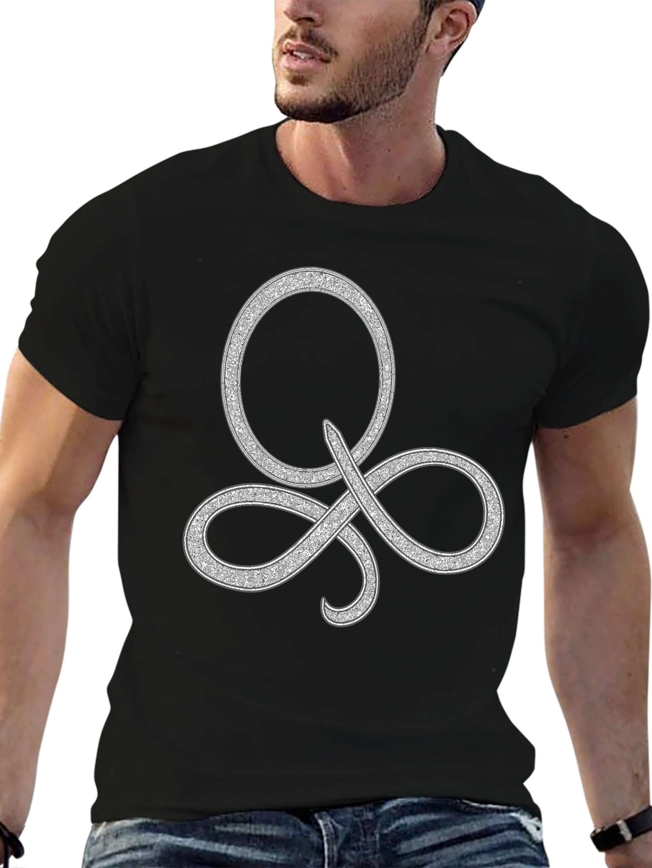 Elegant Silver Symbol Black T-Shirt