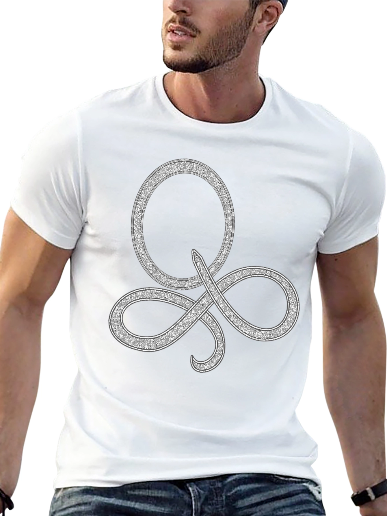 Elegant Silver Symbol Black T-Shirt