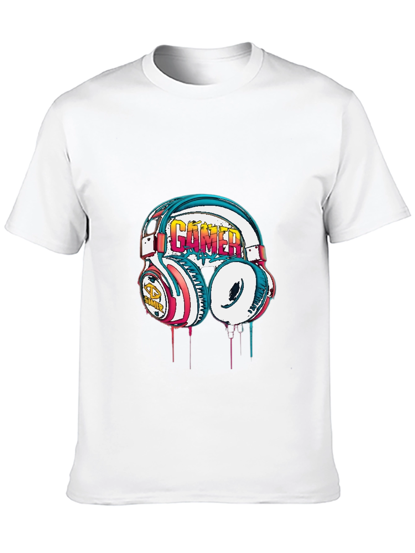 Gamer Headset Graphic Tee - Black Cotton Casual Shirt