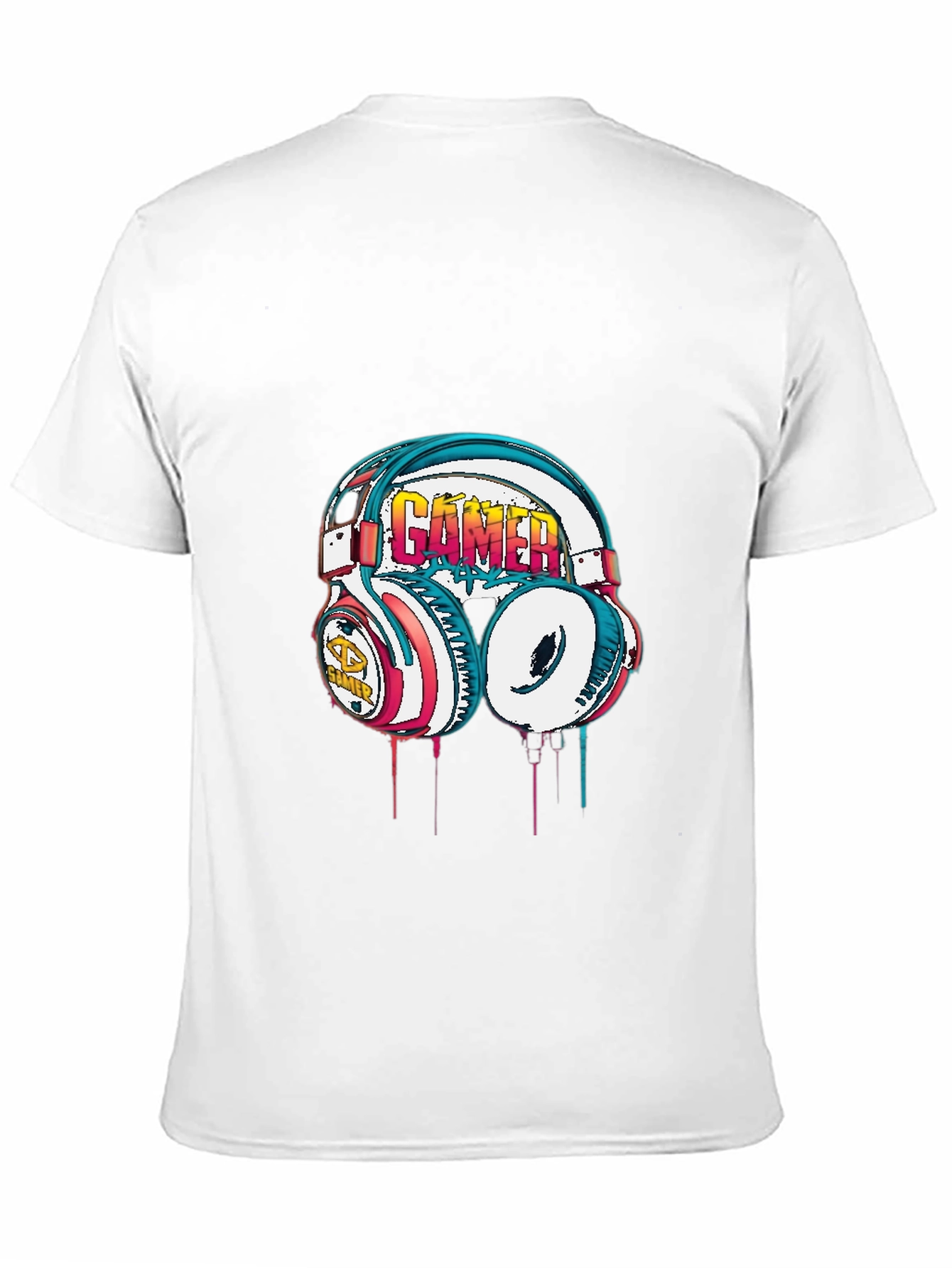 Gamer Headset Graphic Tee - Black Cotton Casual Shirt