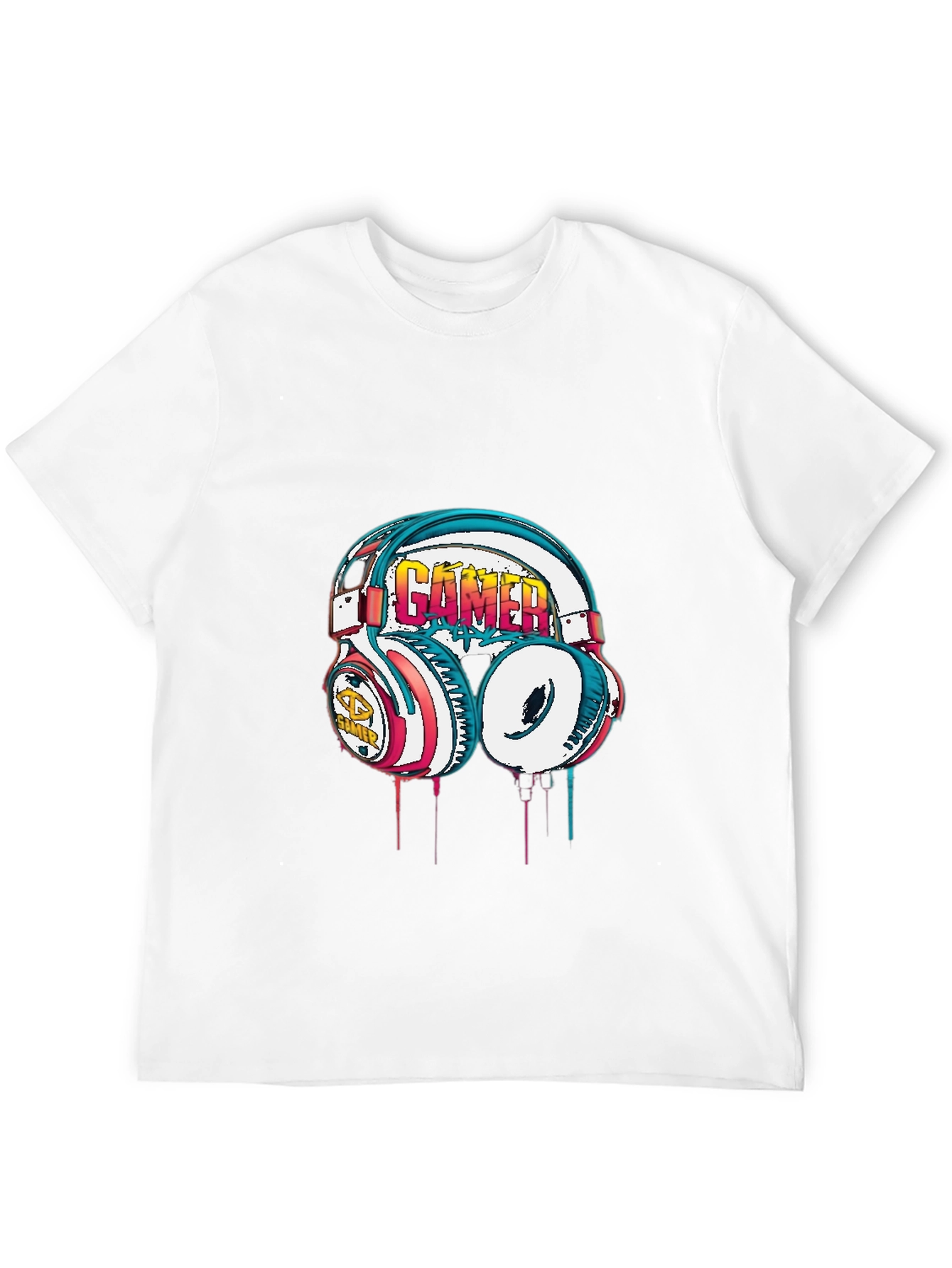 Gamer Headset Graphic Tee - Black Cotton Casual Shirt