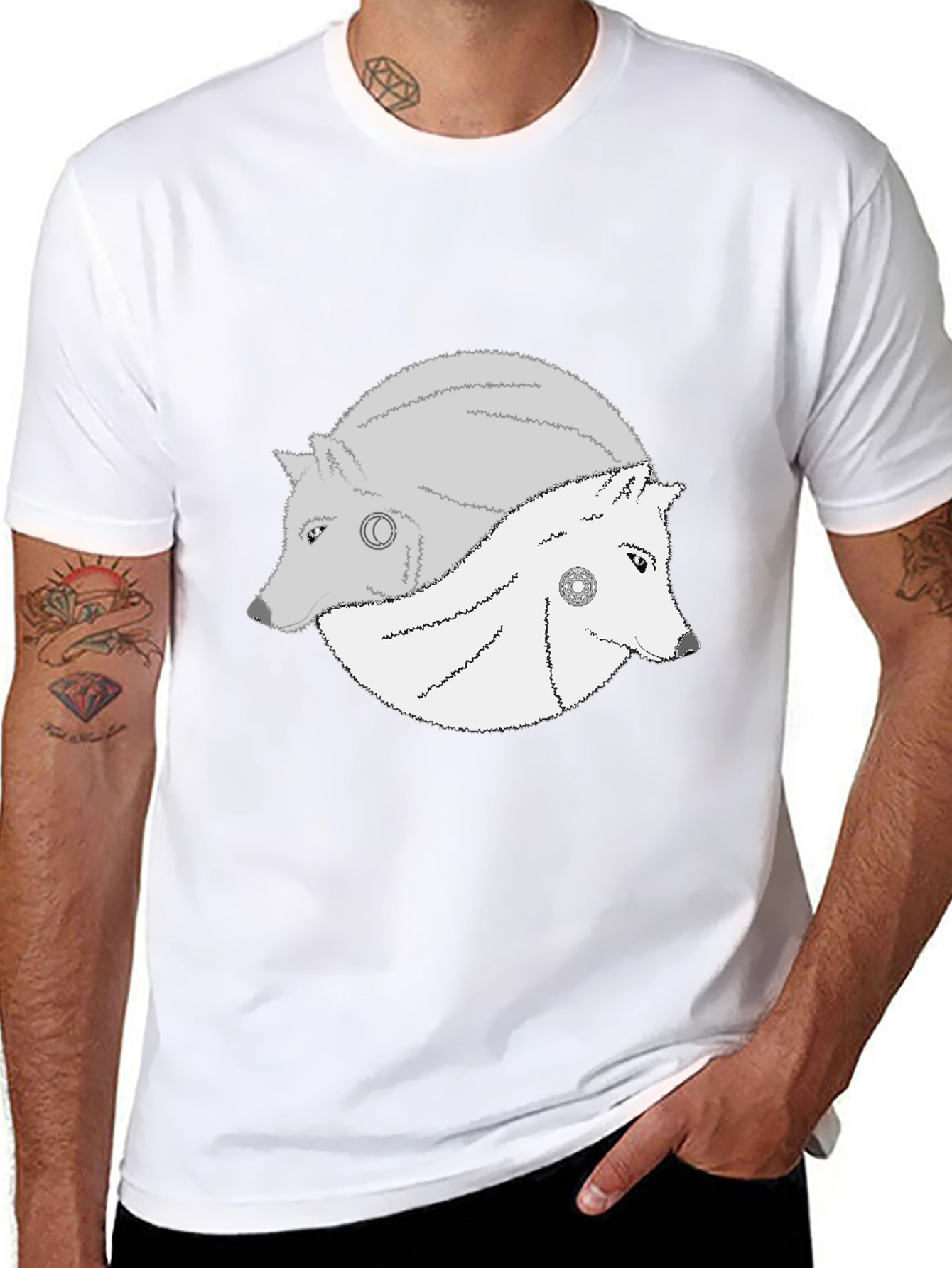 Yin Yang Wolves Graphic Tee - Black