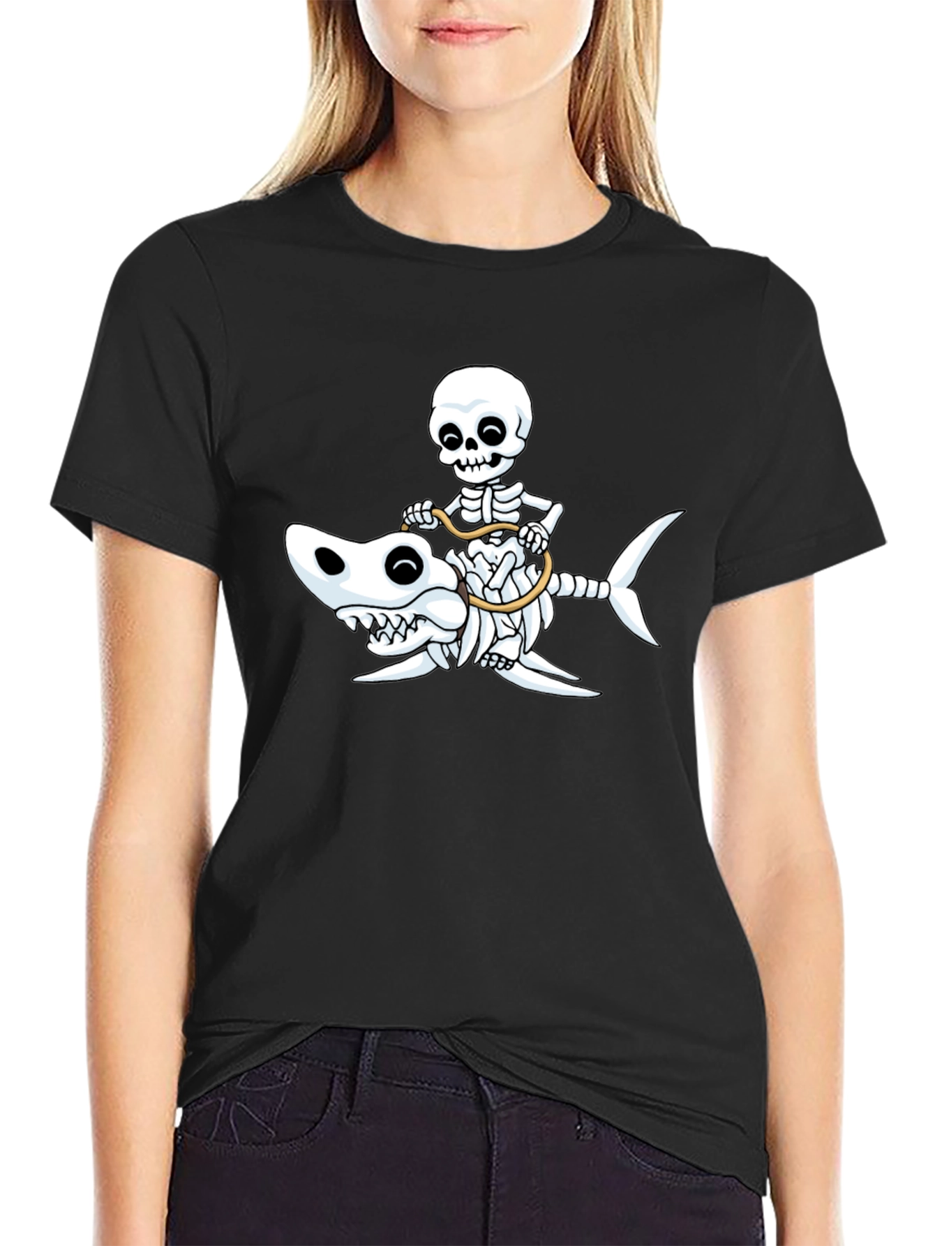 Skeleton Riding Shark T-Shirt