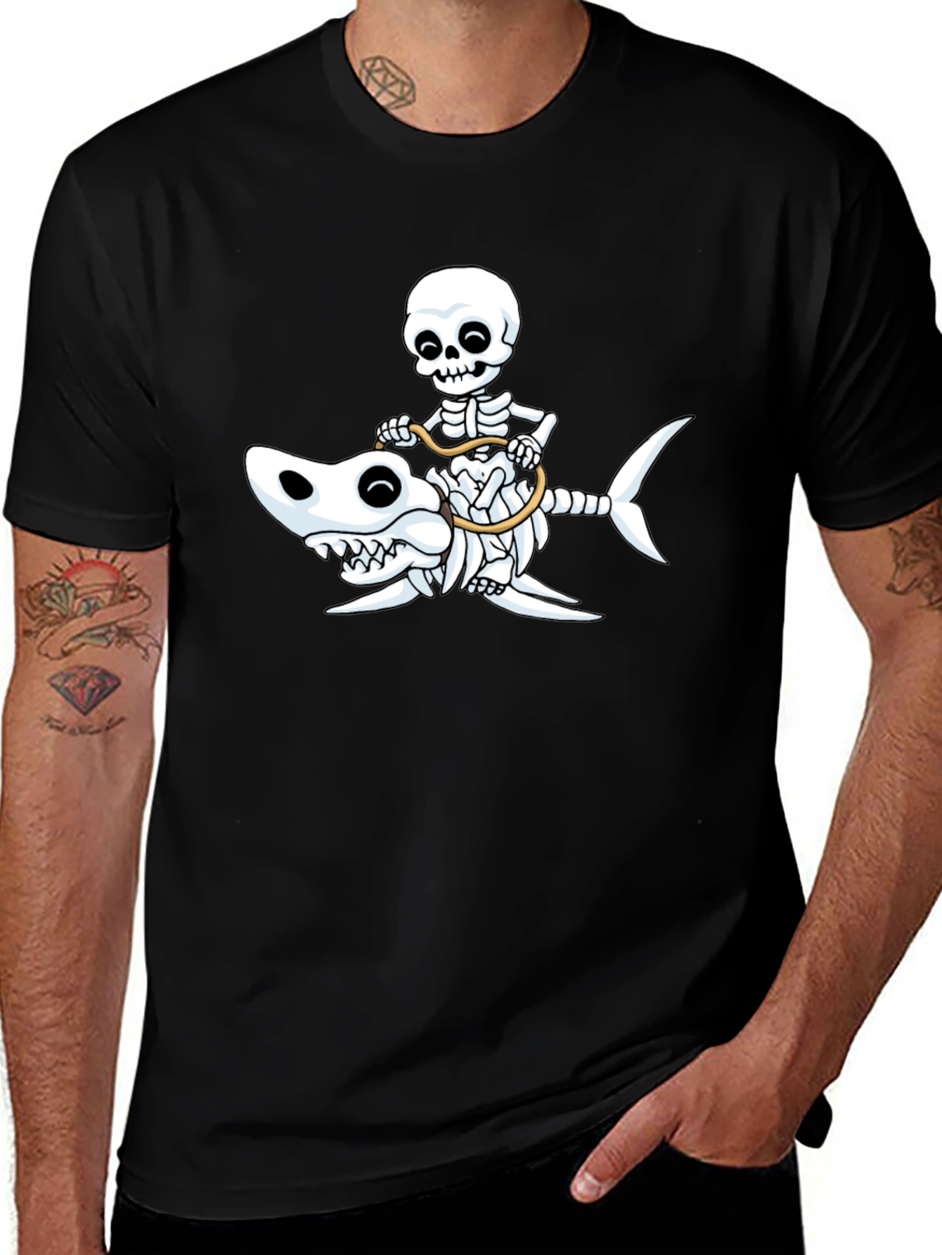 Skeleton Riding Shark T-Shirt