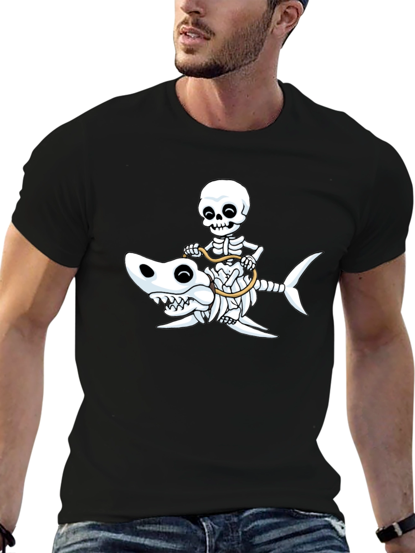 Skeleton Riding Shark T-Shirt