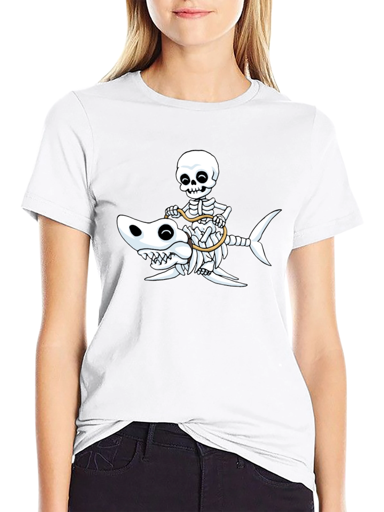 Skeleton Riding Shark T-Shirt