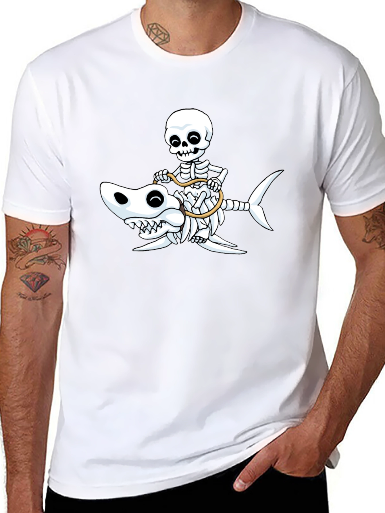 Skeleton Riding Shark T-Shirt