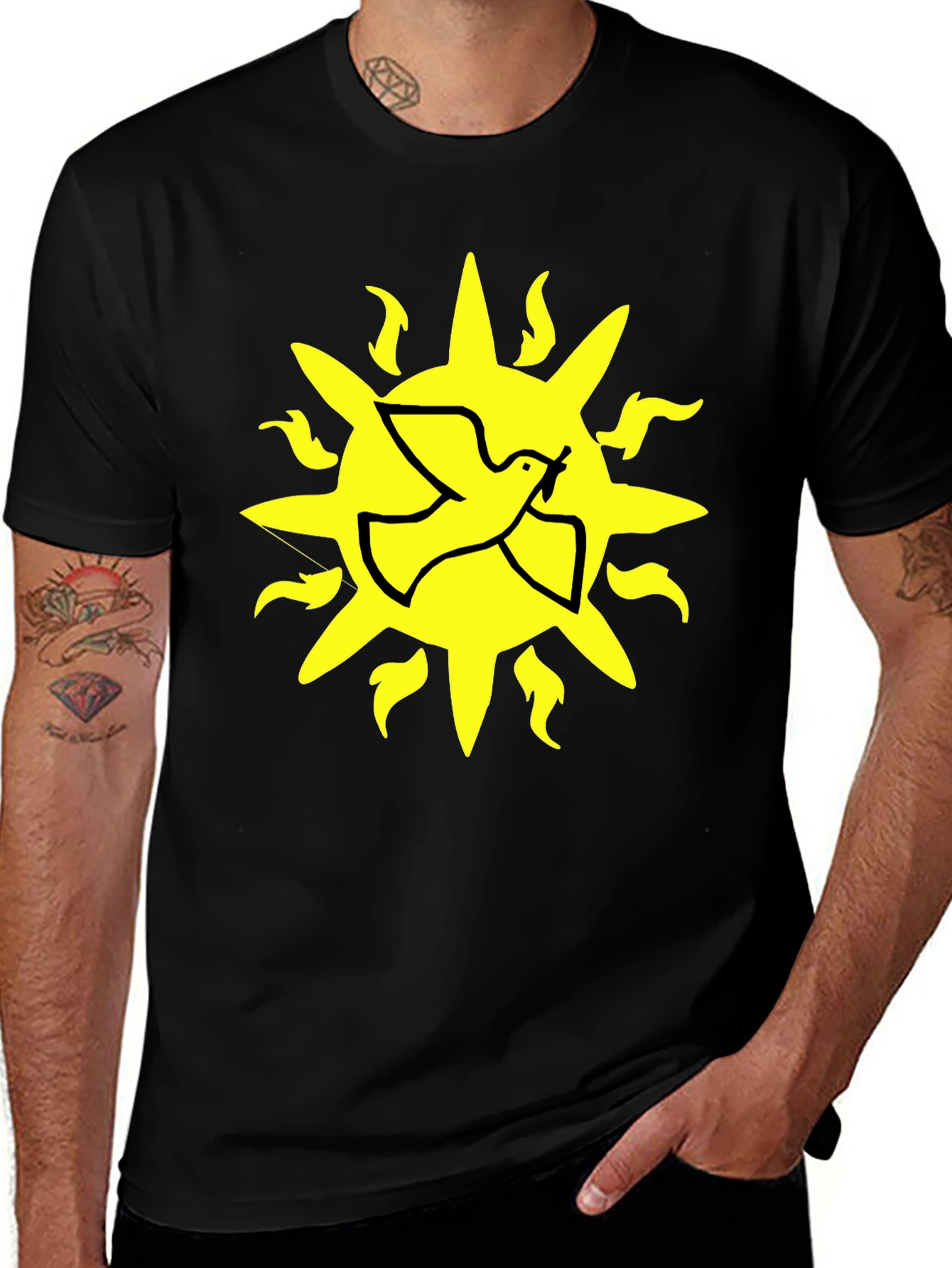 Dove Sun Graphic T-Shirt - Black Cotton Blend