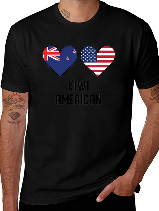Kiwi American Pride T-Shirt - New Zealand USA Flags Heart