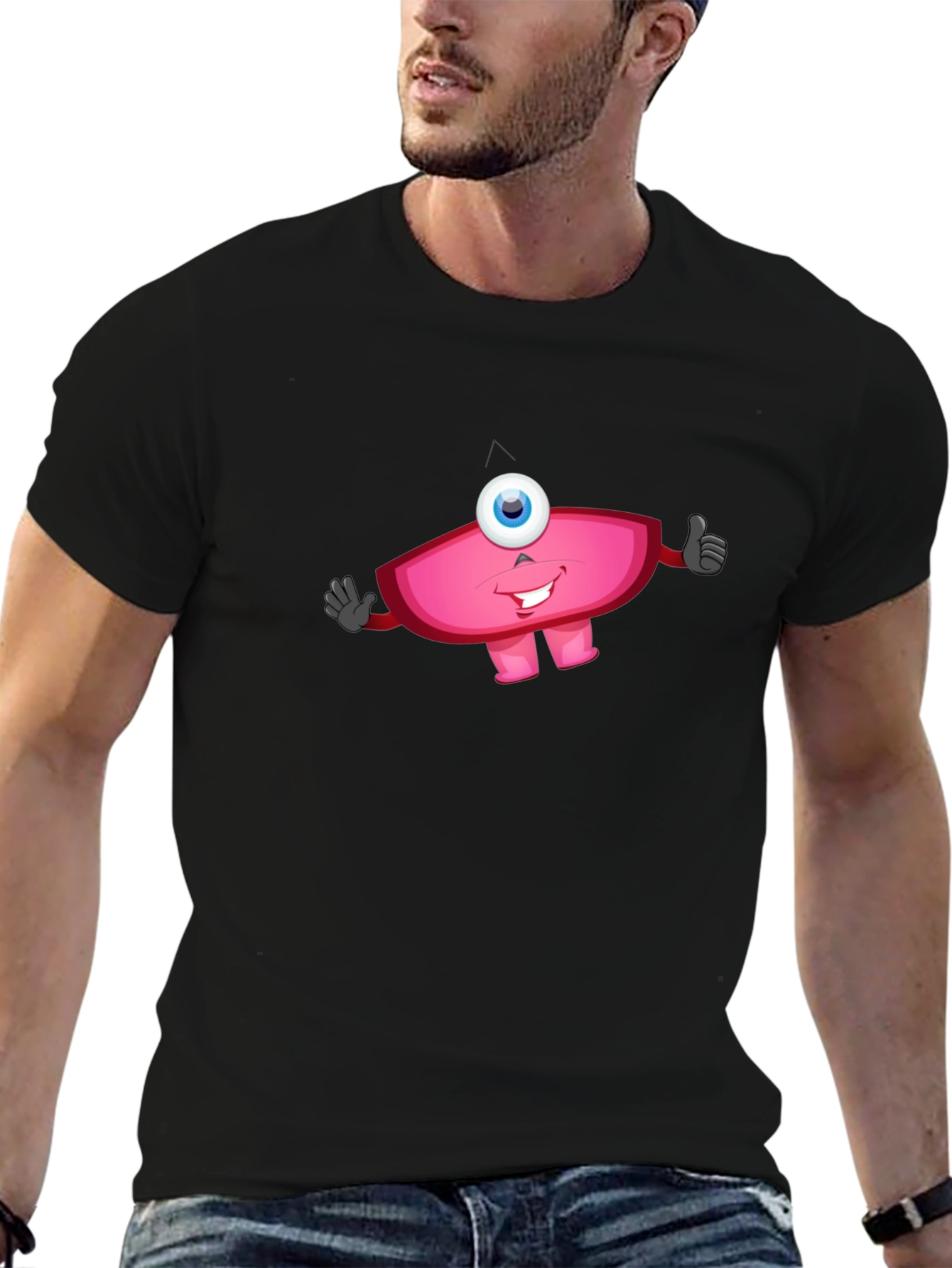 Funny One-Eyed Monster Graphic Tee - Black