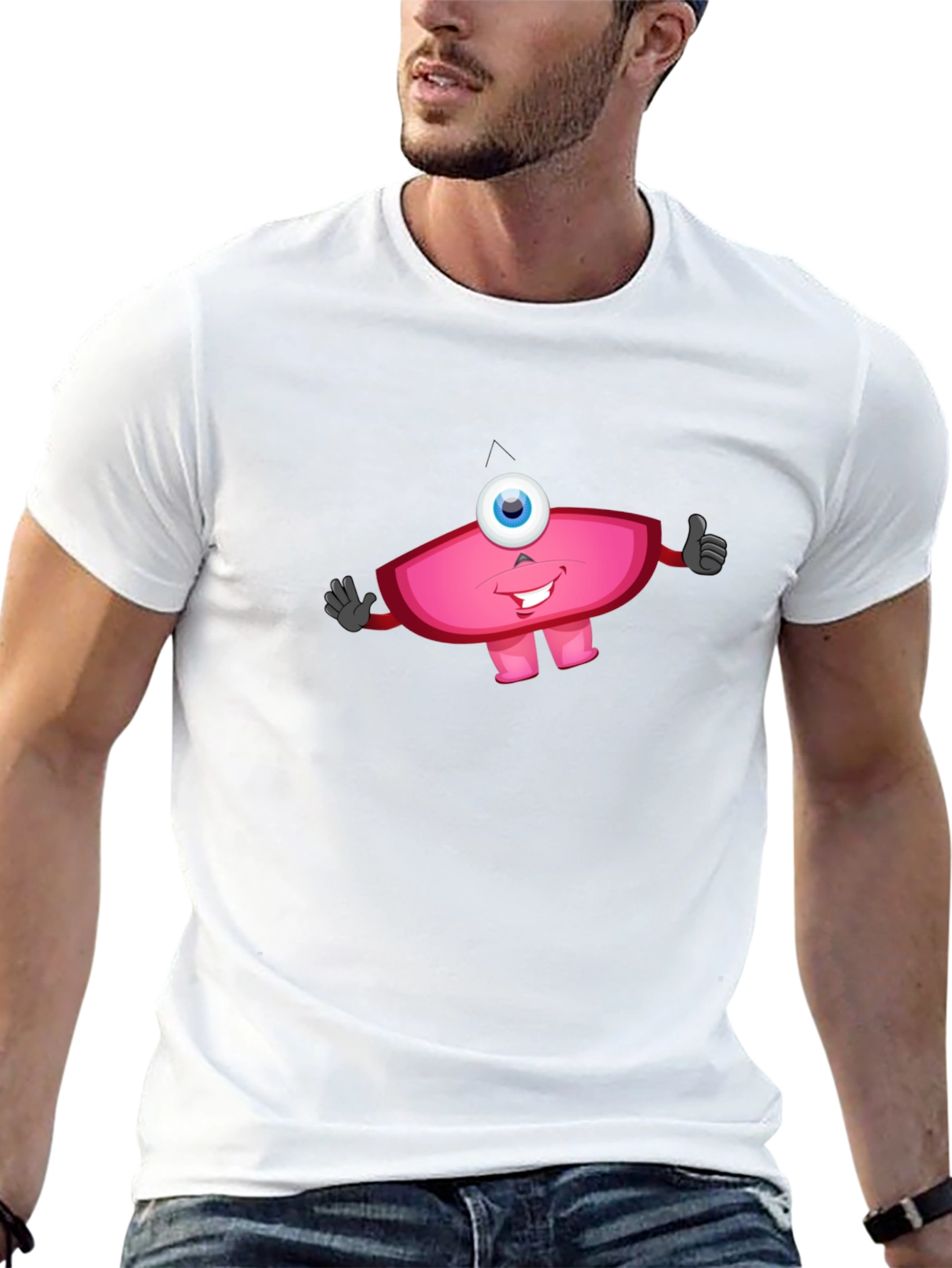 Funny One-Eyed Monster Graphic Tee - Black
