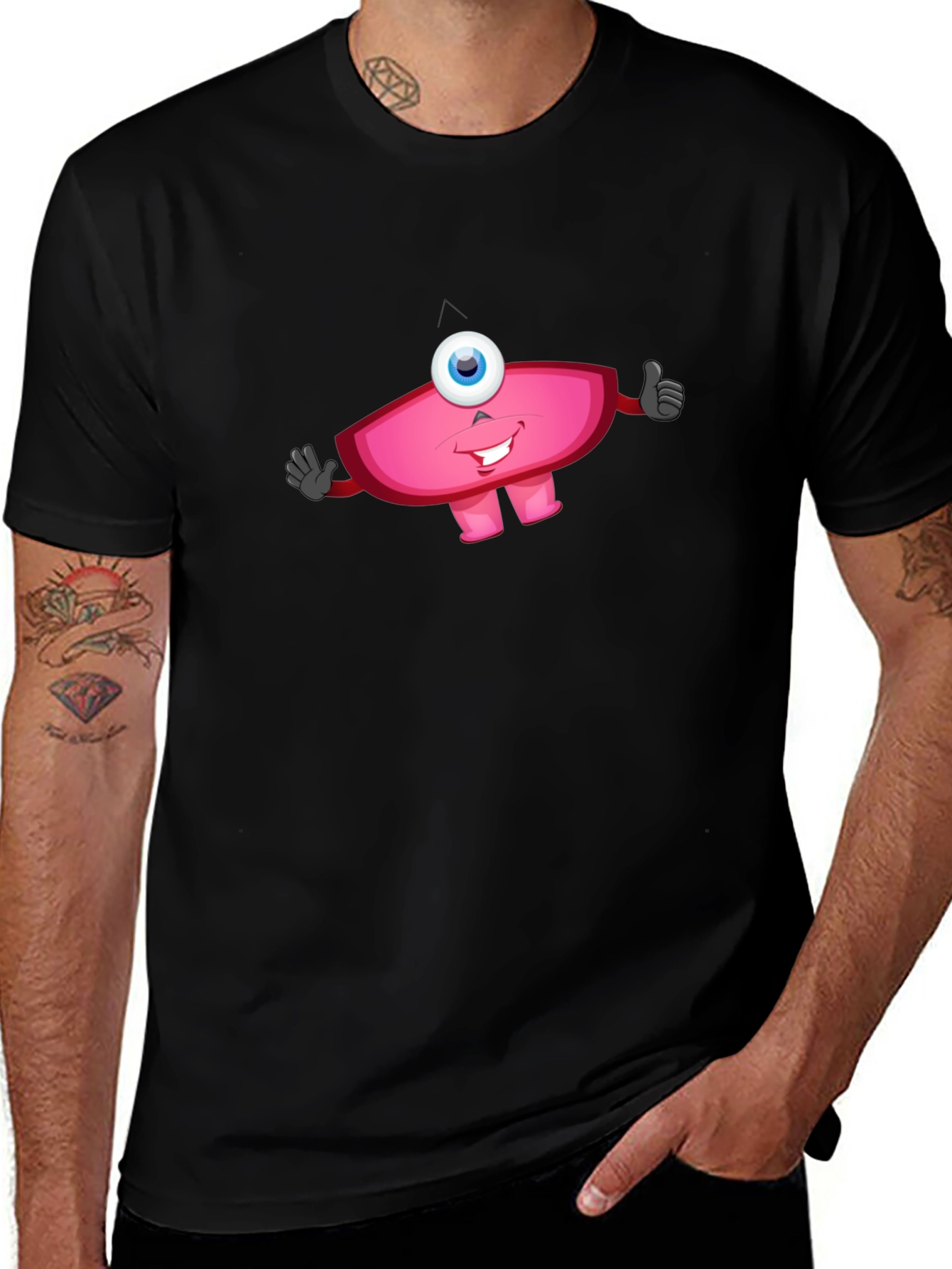 Funny One-Eyed Monster Graphic Tee - Black