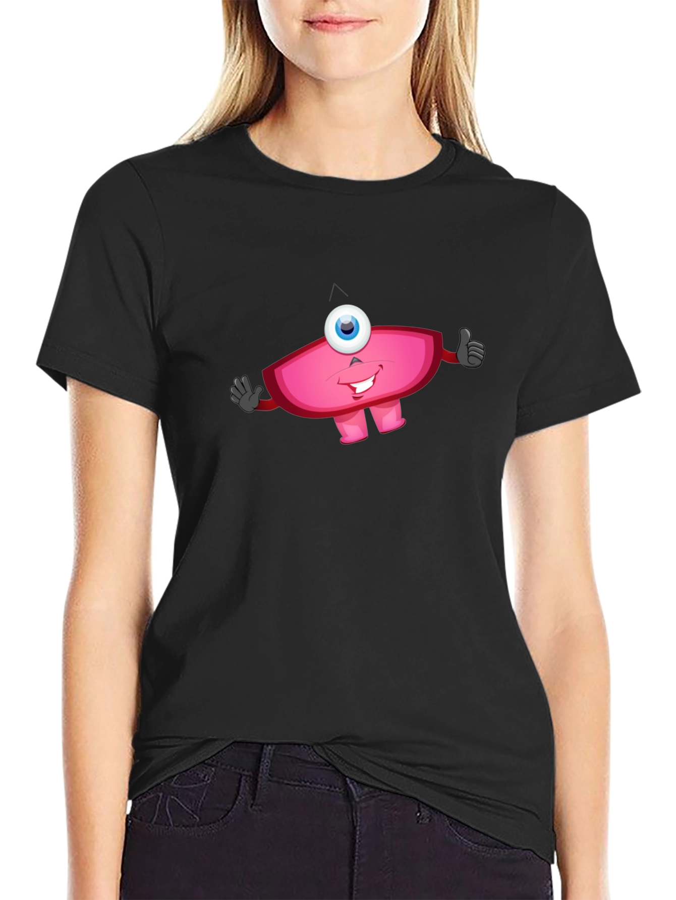 Funny One-Eyed Monster Graphic Tee - Black