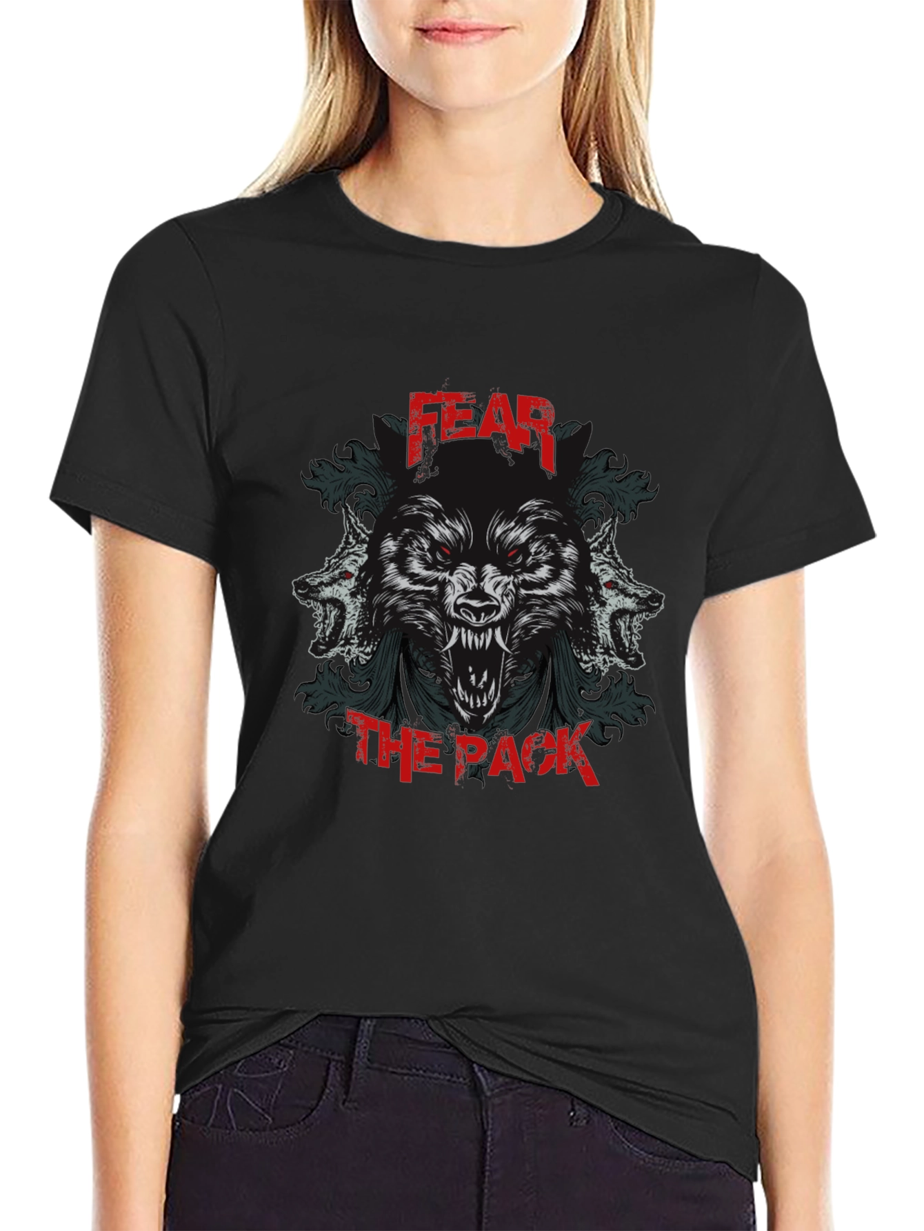 Fear the Pack Graphic Print Black T-Shirt